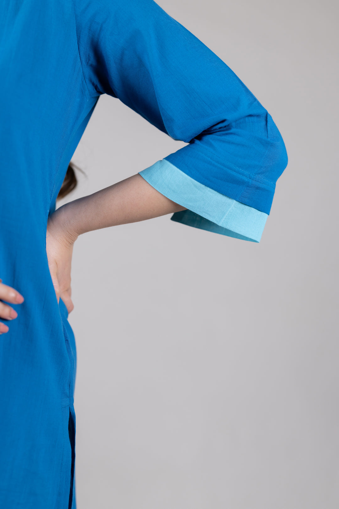Layered Kurta Cord Set in Solid Blue for Women - Sahaj