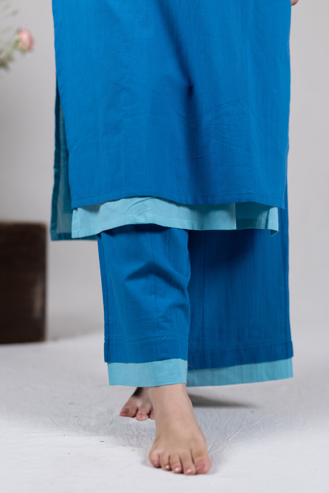 Layered Kurta Cord Set in Solid Blue for Women - Sahaj