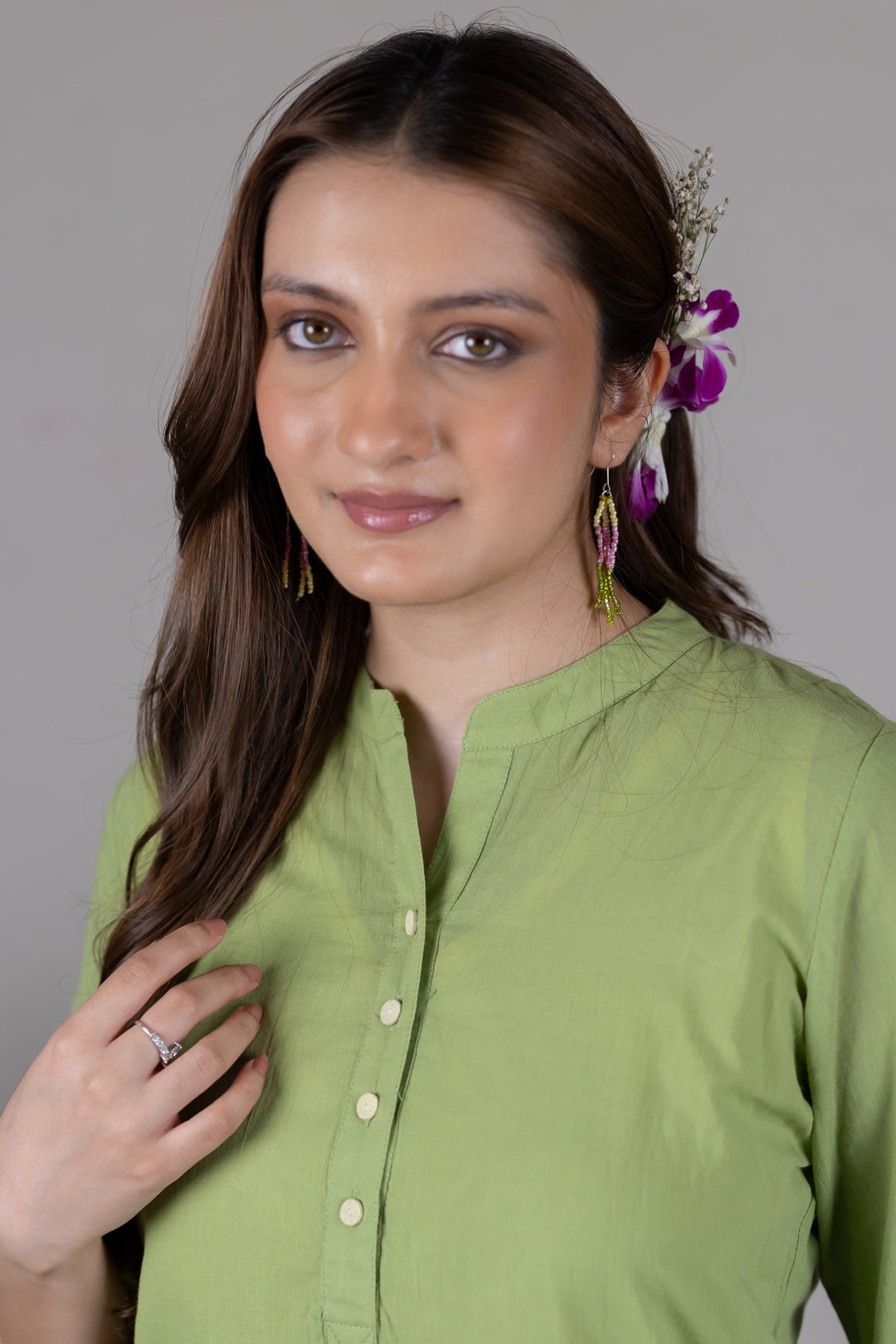 Layered Kurta Cord Set in Solid Green for Women - Sahaj