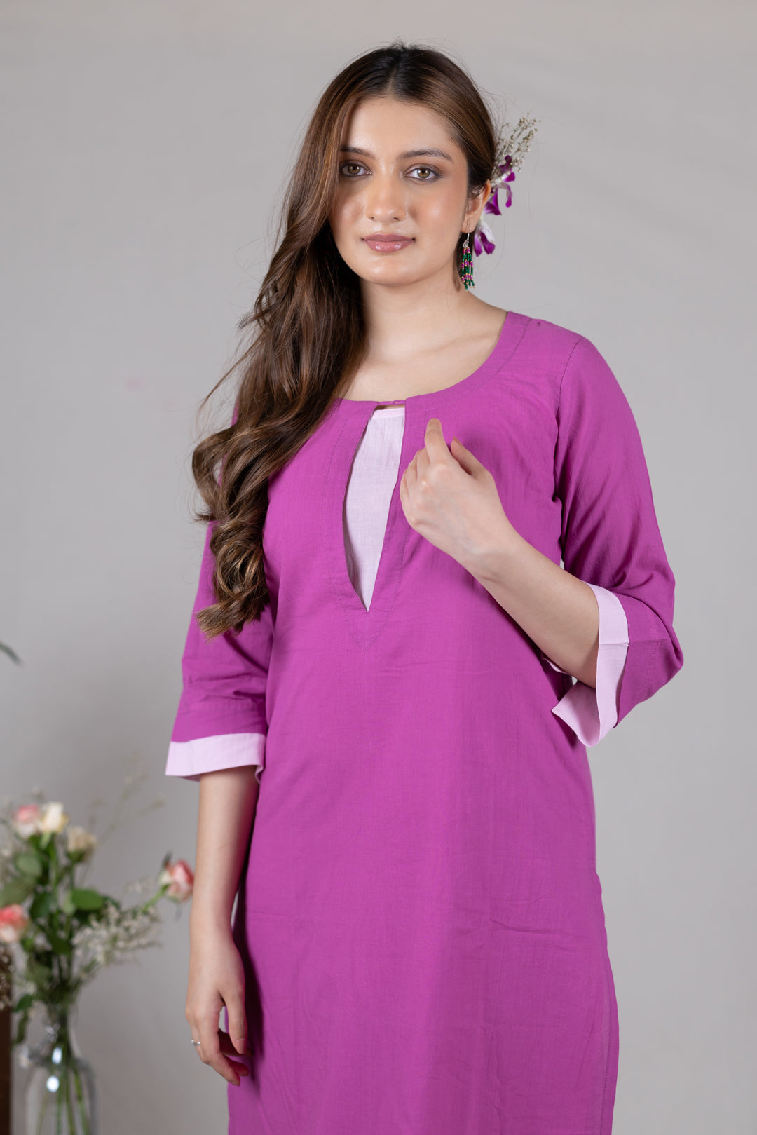 Layered Kurta Cord Set in Solid Pink for Women - Sahaj