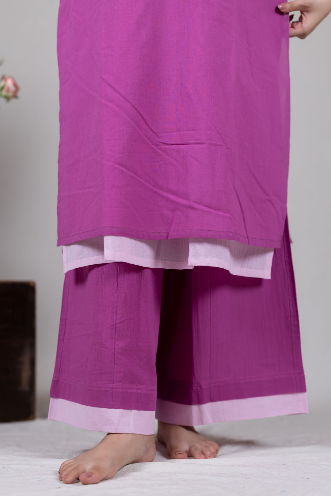 Layered Kurta Cord Set in Solid Pink for Women - Sahaj