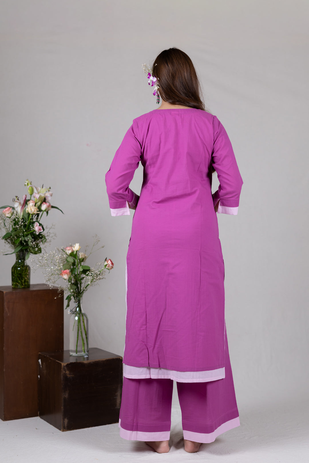Layered Kurta Cord Set in Solid Pink for Women - Sahaj
