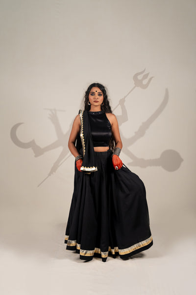 Lightweight Mulmul Cotton Dupatta with Appliqué in Black