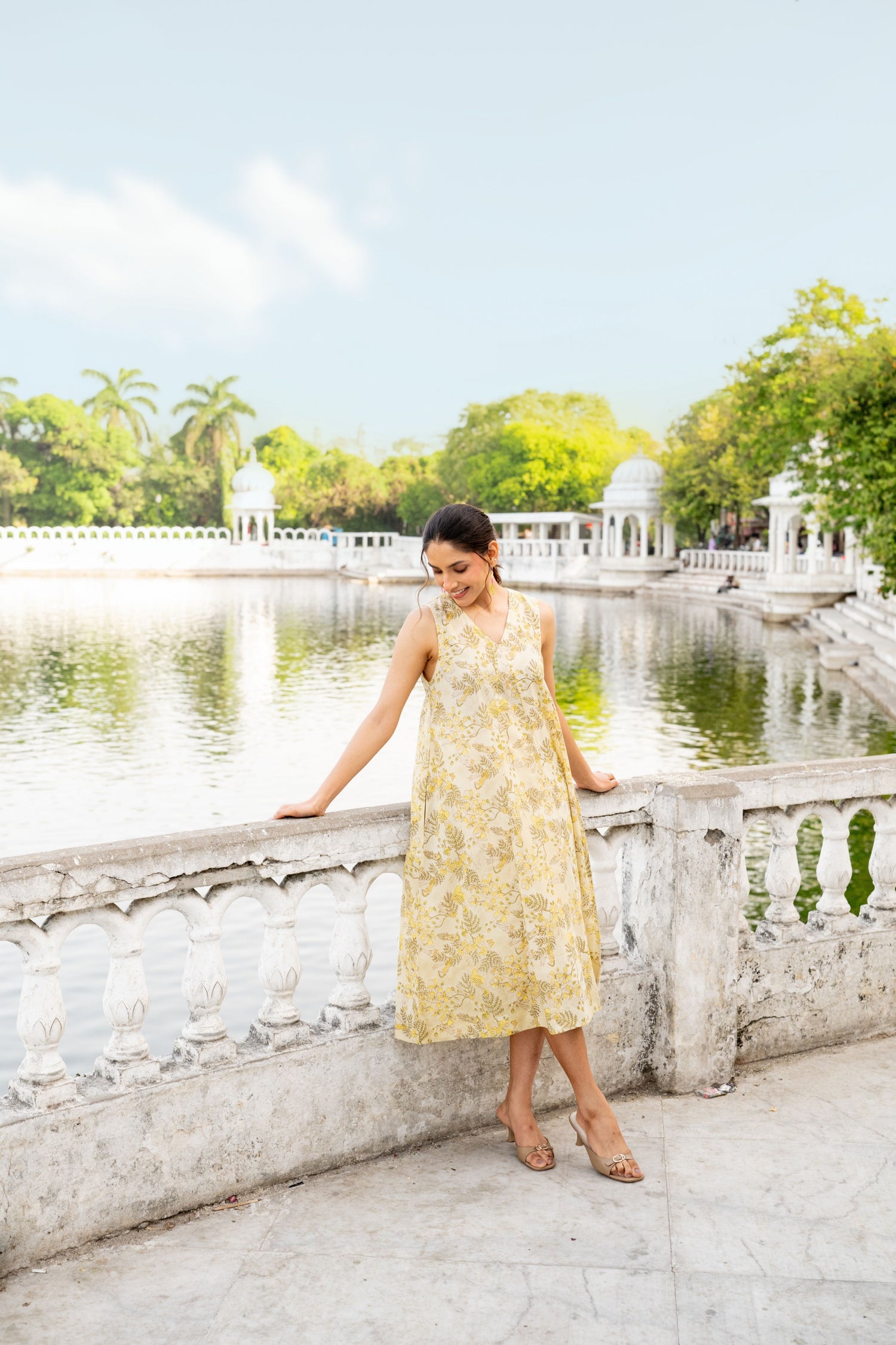 Floral Block Print V-Neck A-Line Dress with Pockets – Secret Garden