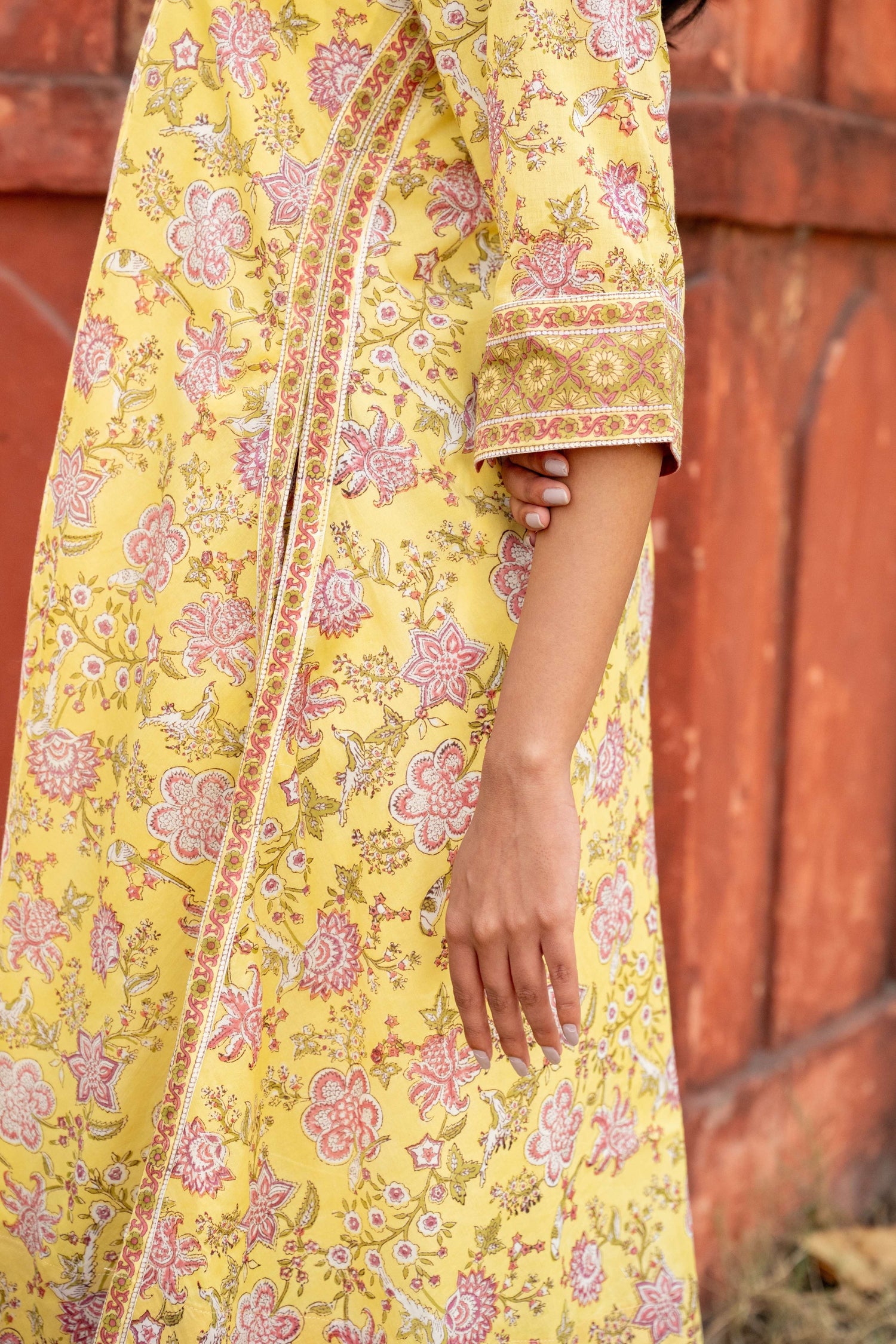 Yellow Block Print Mul Cotton 3/4 Sleeve Dress – Secret Garden