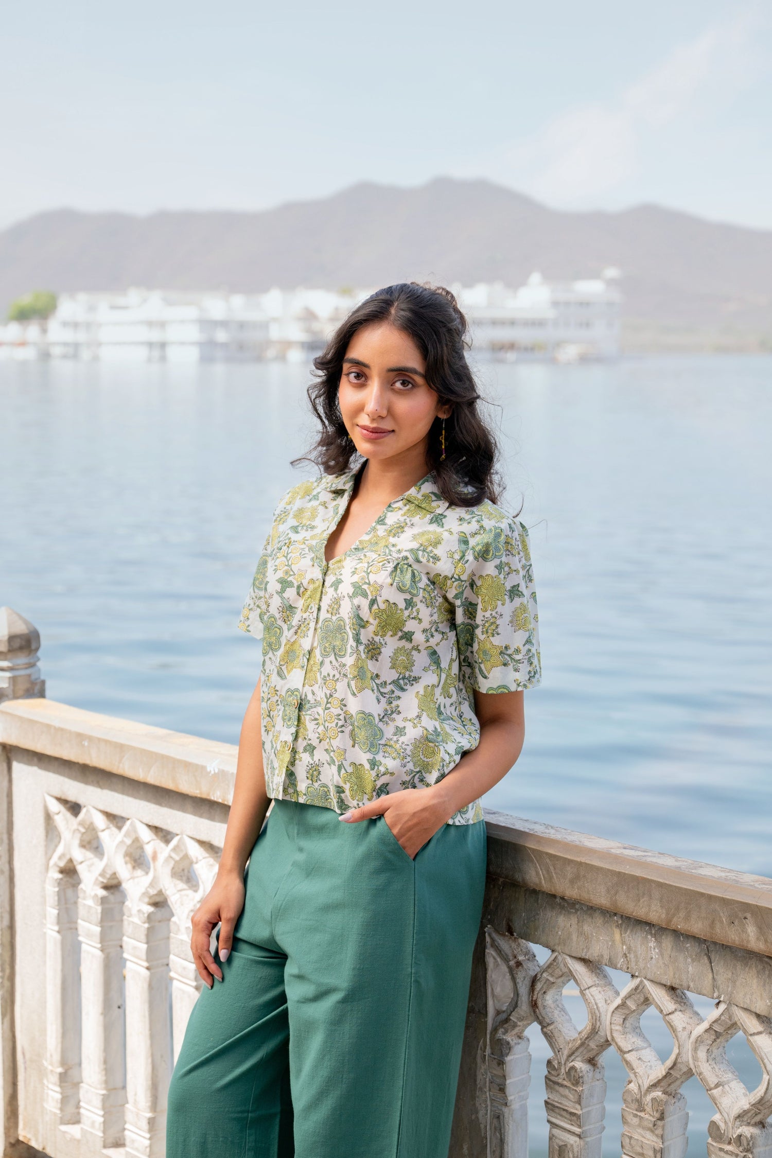 Mul Cotton Collared V-Neck Button-Down Shirt – Secret Garden