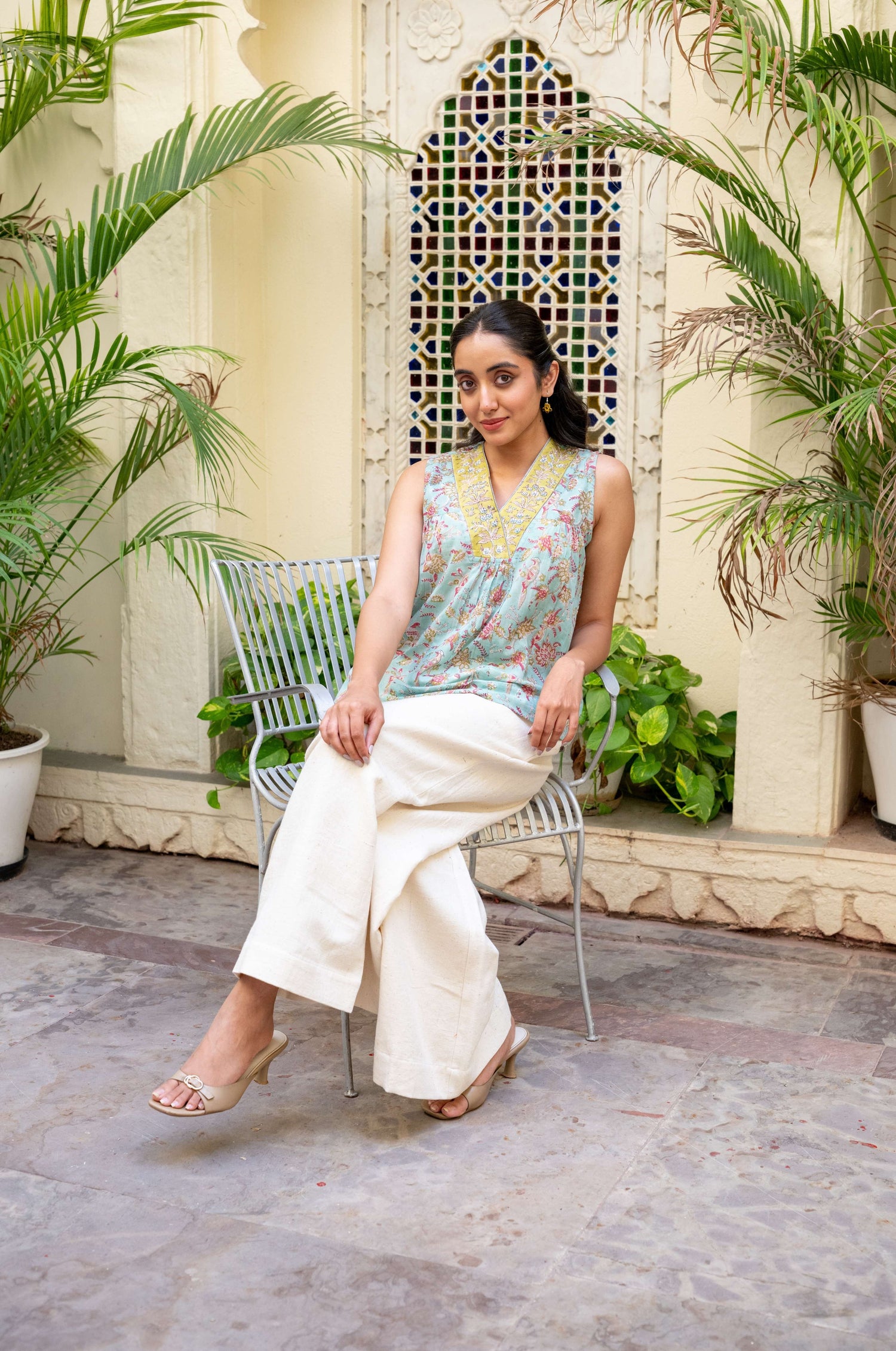 Mul Cotton Beaded V-Neck Sleeveless Top – Secret Garden