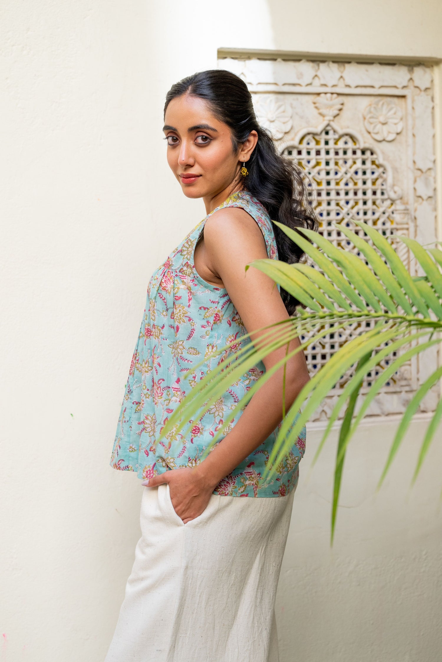 Mul Cotton Beaded V-Neck Sleeveless Top – Secret Garden
