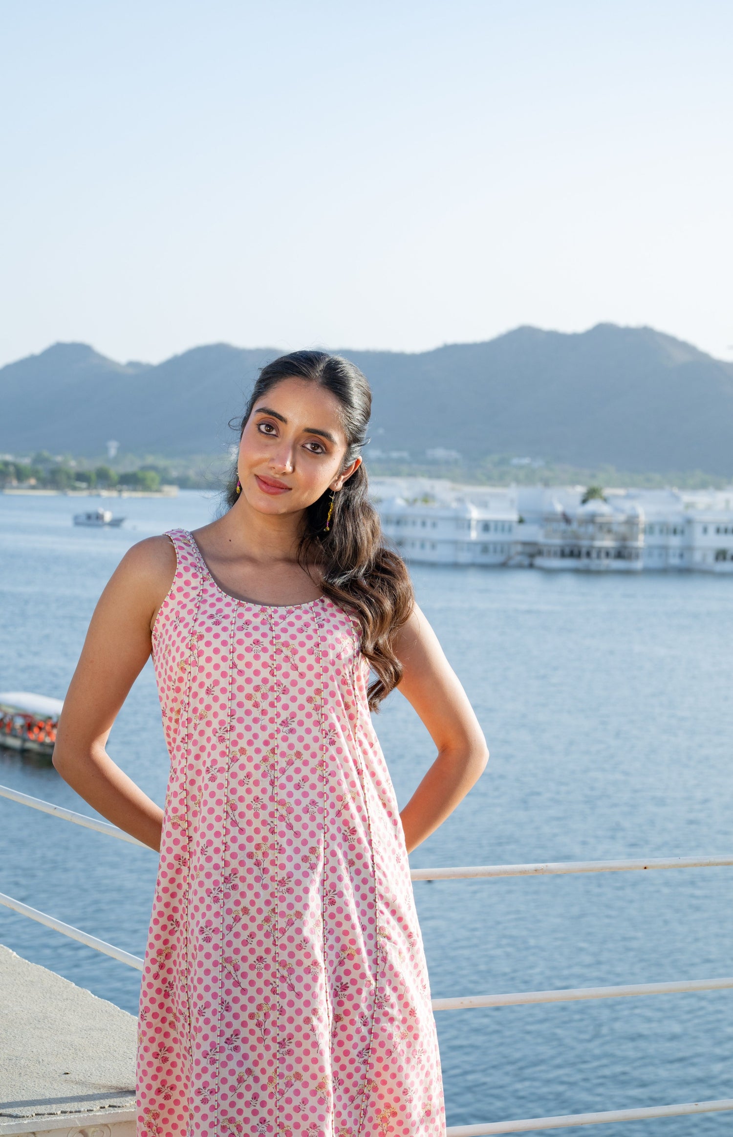 Pink Sleeveless Block Print A-Line Dress with Pockets – Secret Garden