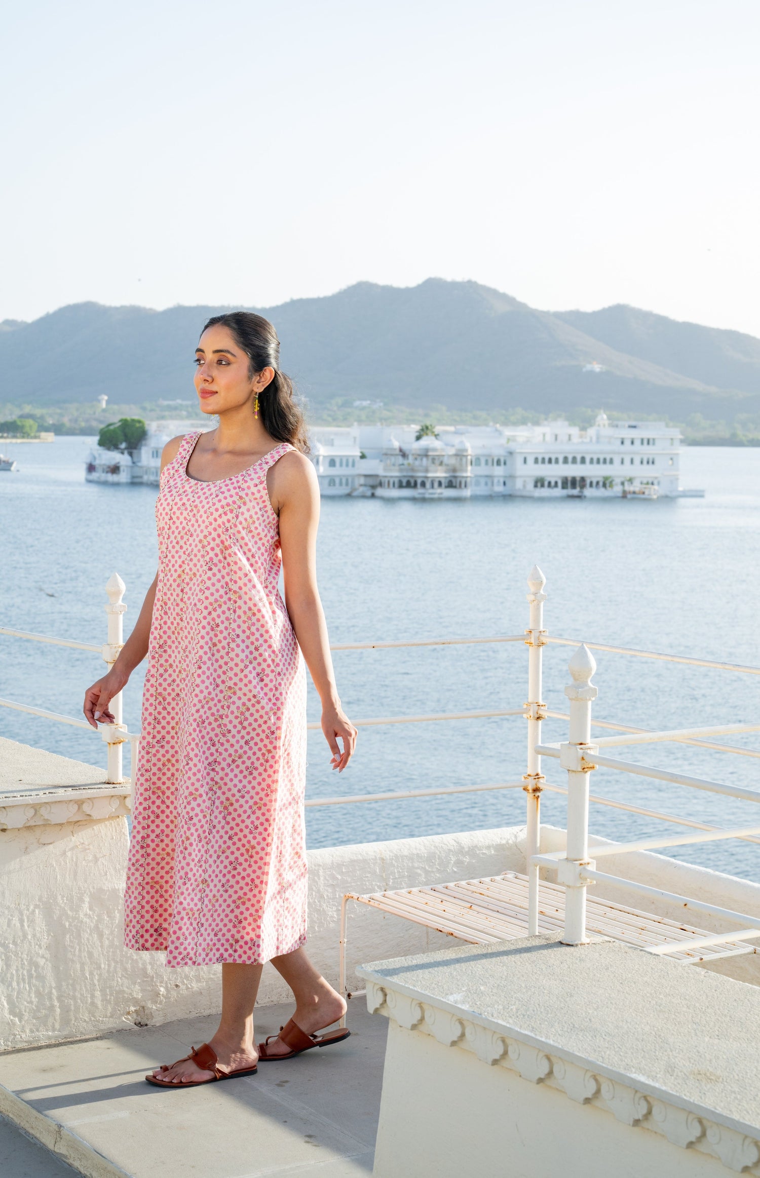 Pink Sleeveless Block Print A-Line Dress with Pockets – Secret Garden