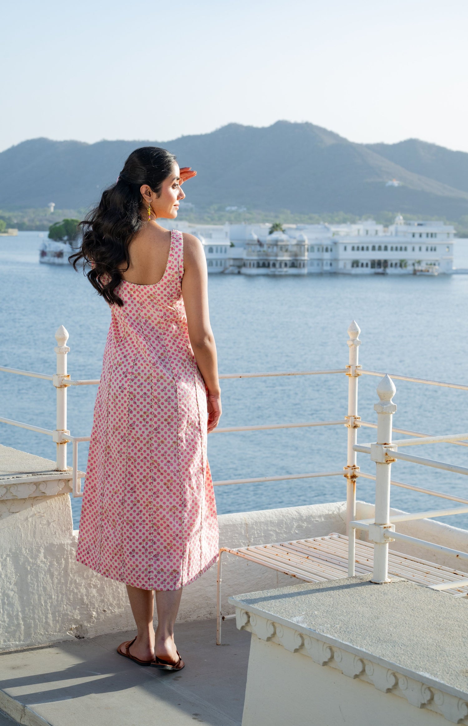 Pink Sleeveless Block Print A-Line Dress with Pockets – Secret Garden
