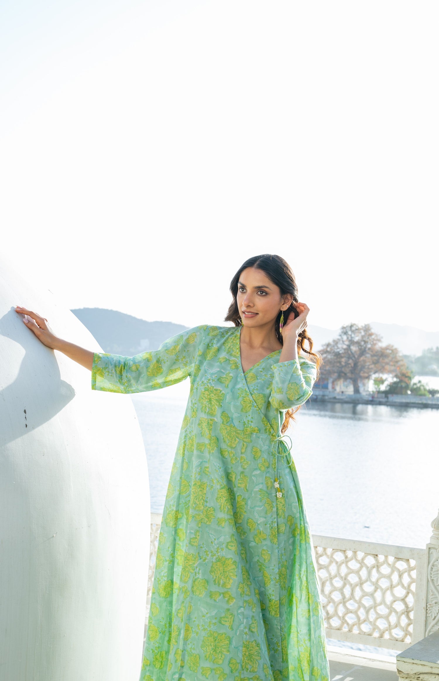 Mint Green Mul Cotton Block Print Angrakha Kurta – Secret Garden