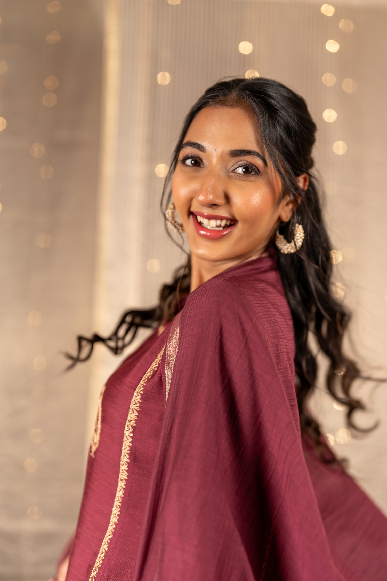 Ray Ethnic The Ira Sherbet Berry Cotton Silk Slub Set of Three with Embroidery