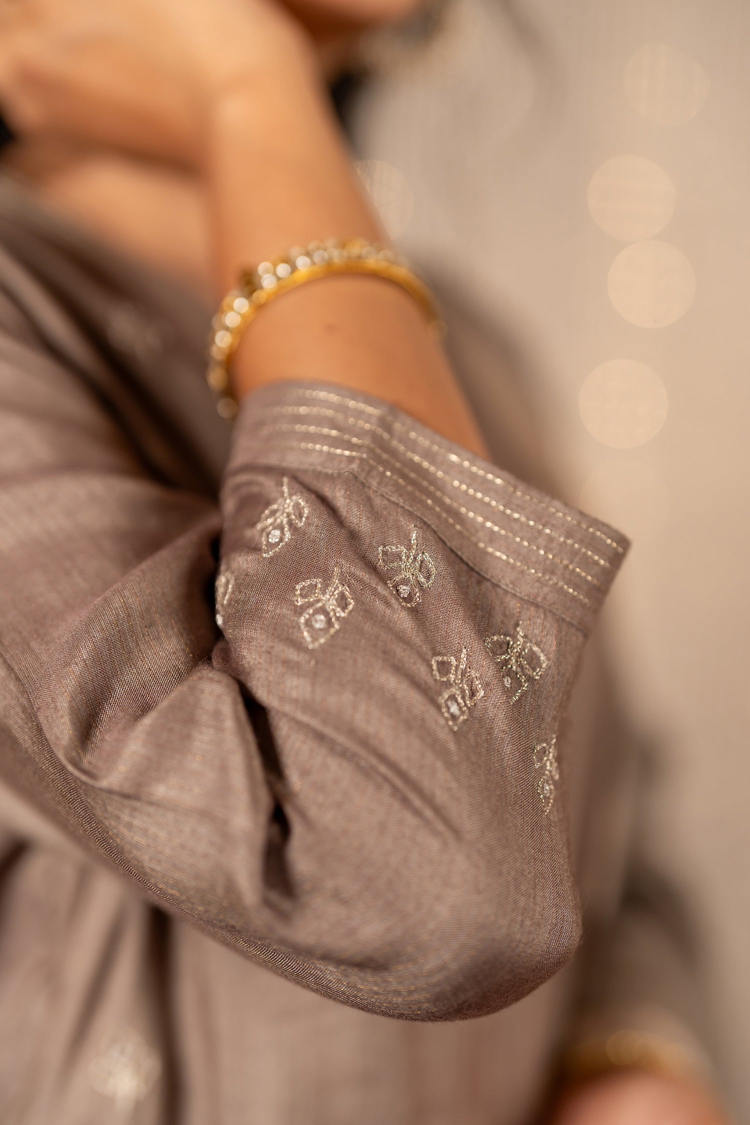 Ray Ethnic The Ira Light Brown Cotton Silk Set of Three with Hand Embroidery