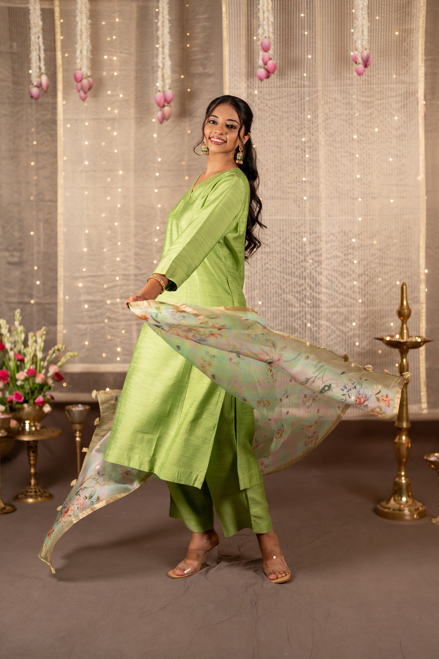 Ray Ethnic The Ira Set of Three in Cotton Silk Slub Kurta & Pant with Kota Silk Dupatta