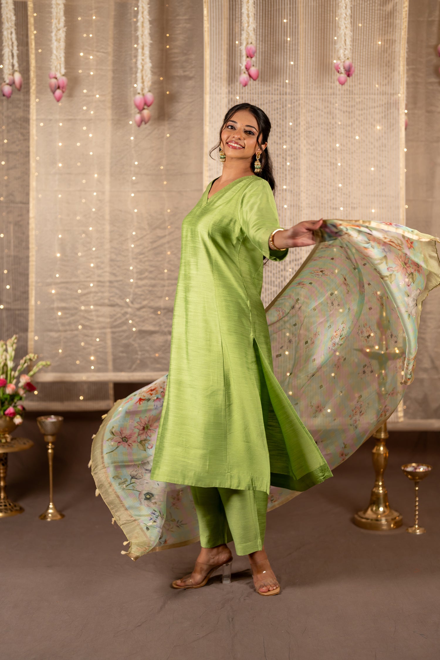 Ray Ethnic The Ira Set of Three in Cotton Silk Slub Kurta & Pant with Kota Silk Dupatta