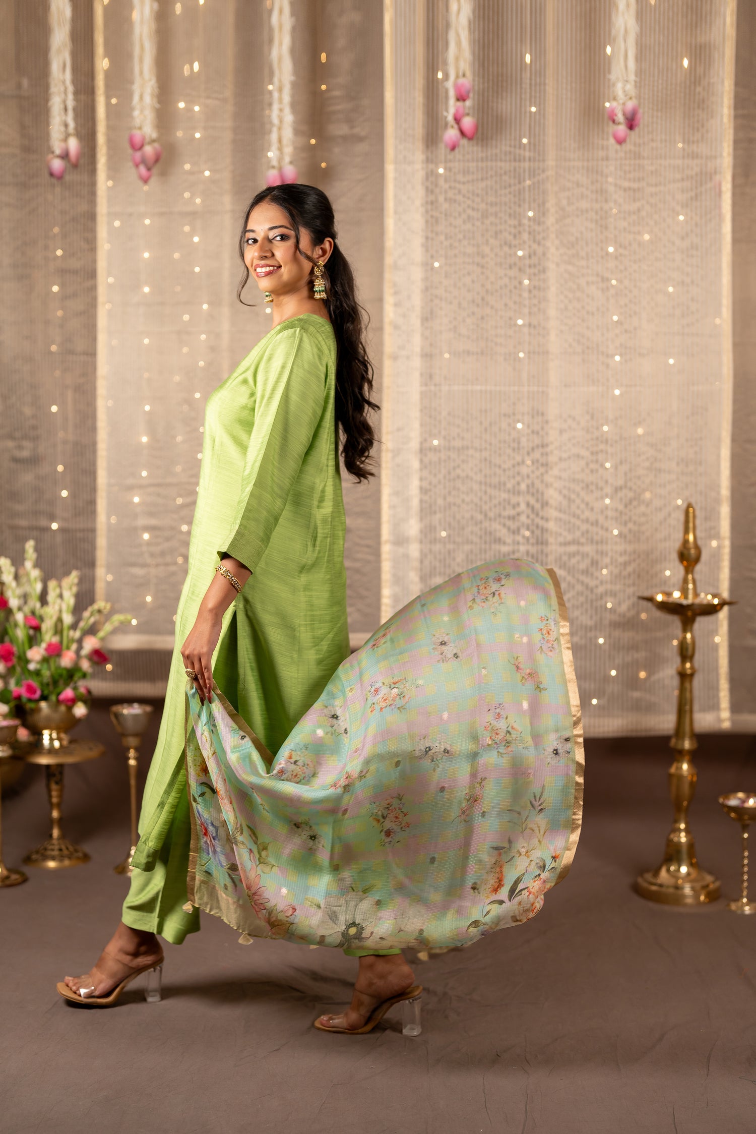 Ray Ethnic The Ira Set of Three in Cotton Silk Slub Kurta & Pant with Kota Silk Dupatta