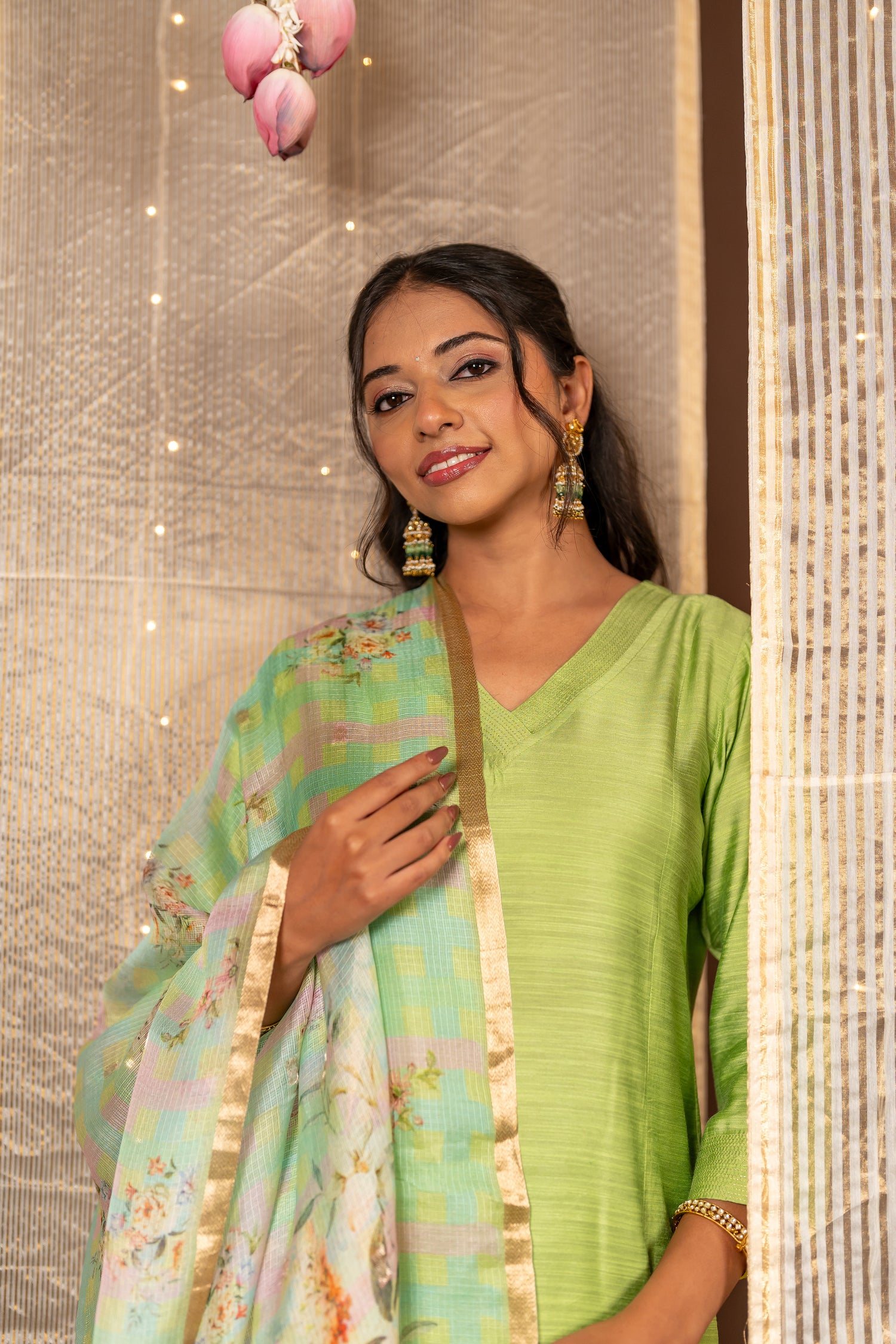 Ray Ethnic The Ira Set of Three in Cotton Silk Slub Kurta & Pant with Kota Silk Dupatta