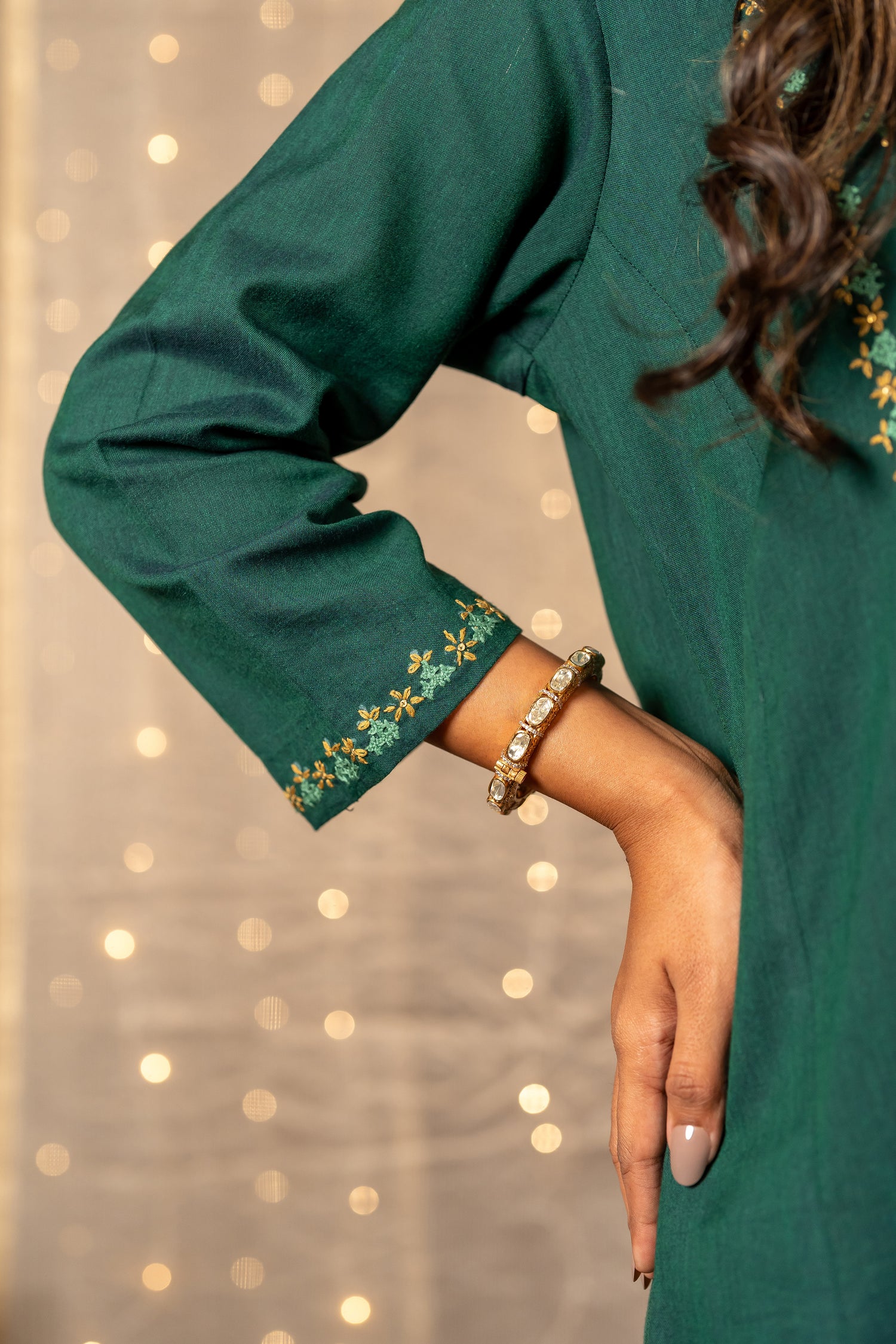 Ray Ethnic The Ira Dark Green Cotton Set of Two with Hand Embroidery