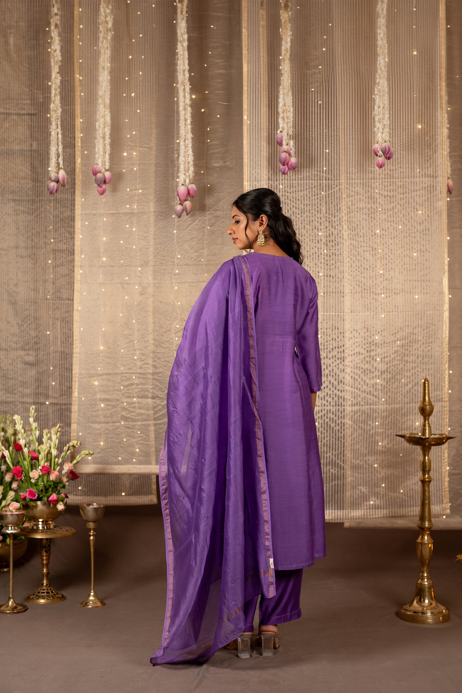 Ray Ethnic The Ira Bright Purple Cotton Silk Slub Set of Three with Chanderi Dupatta