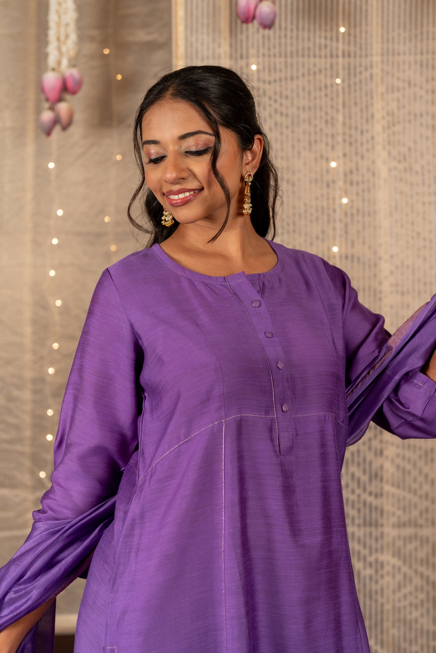 Ray Ethnic The Ira Bright Purple Cotton Silk Slub Set of Three with Chanderi Dupatta