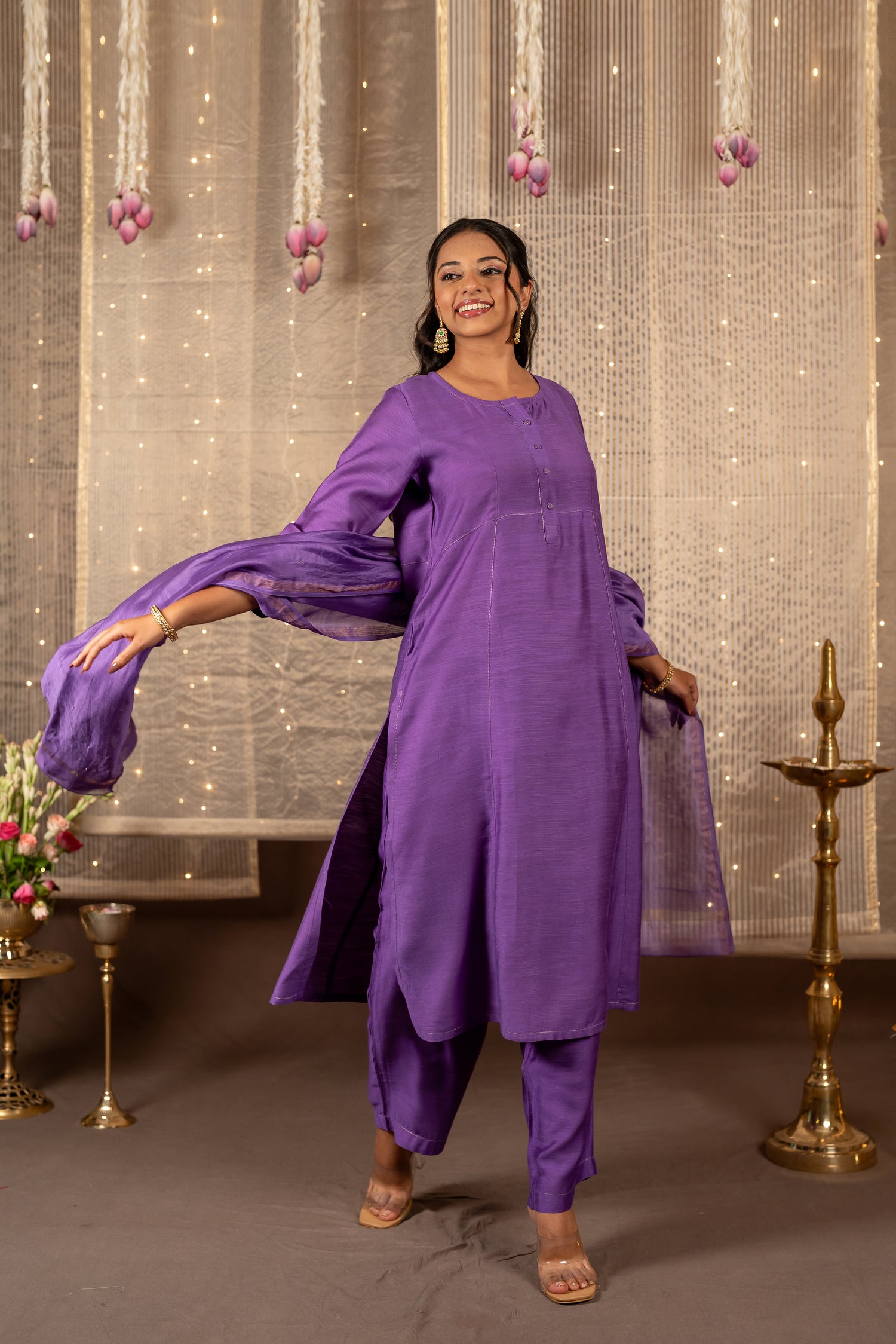 Ray Ethnic The Ira Bright Purple Cotton Silk Slub Set of Three with Chanderi Dupatta