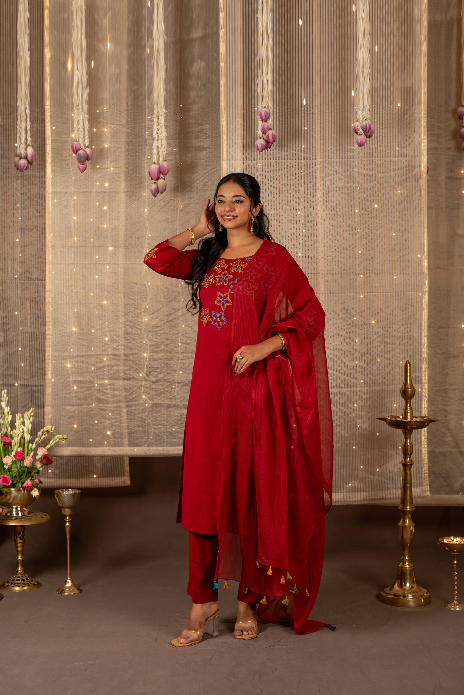 Ray Ethnic The Ira Maroon Cotton Set of Two with Hand Embroidery