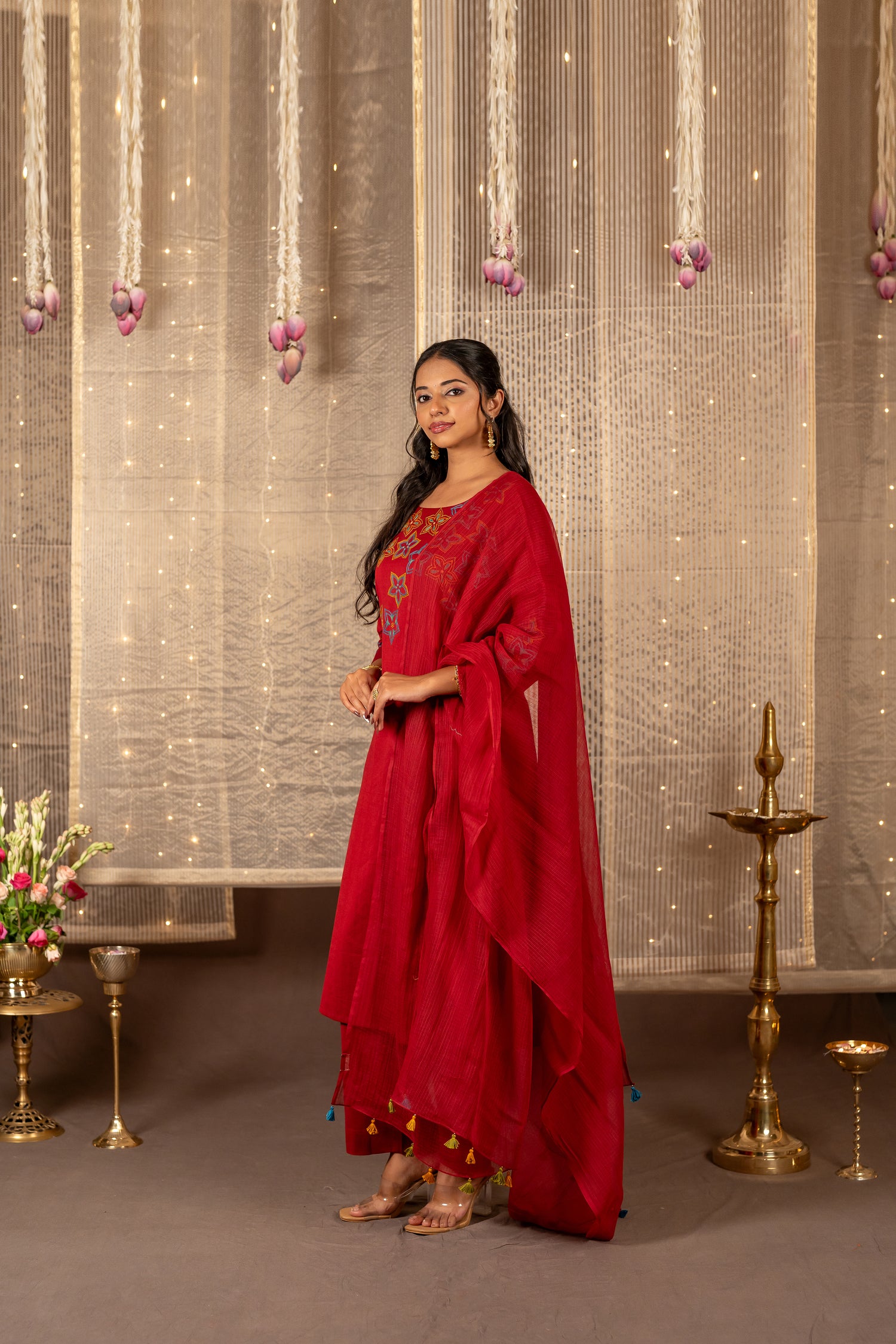 Ray Ethnic The Ira Maroon Cotton Set of Two with Hand Embroidery