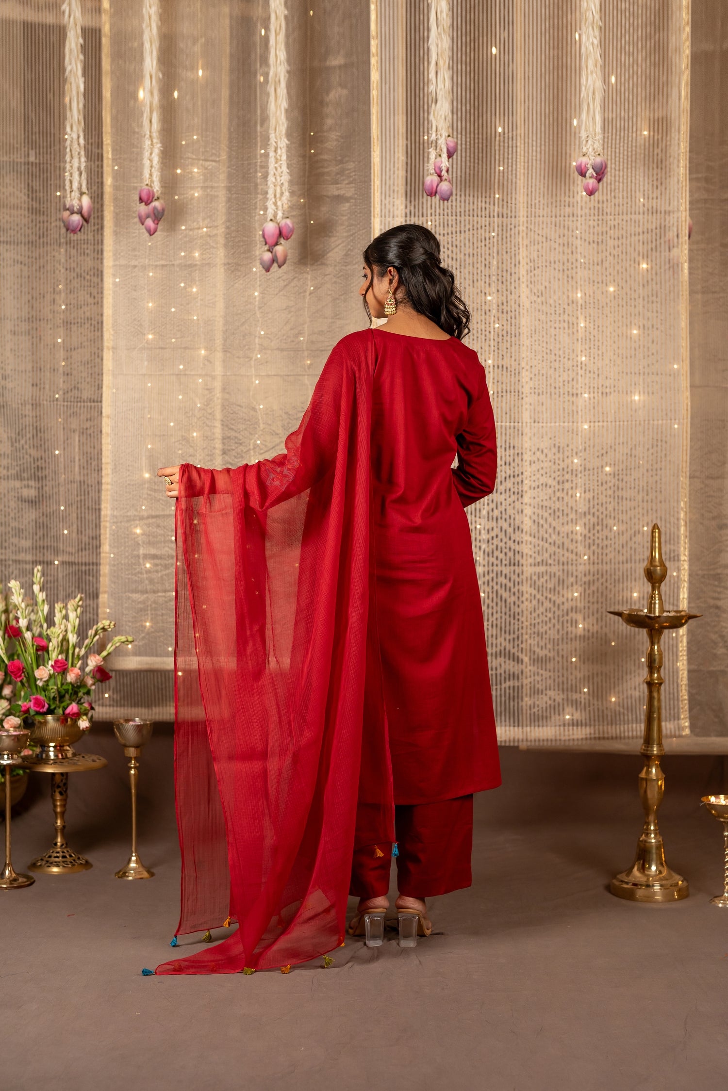 Ray Ethnic The Ira Maroon Cotton Set of Two with Hand Embroidery