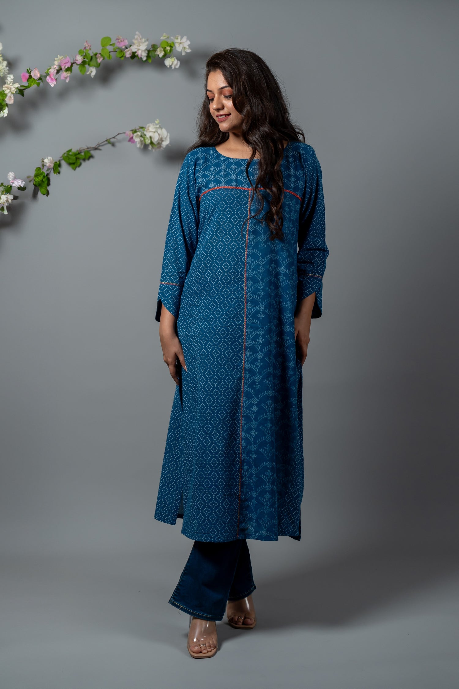 Parat Indigo Blue Block Print Mul Cotton Kurta