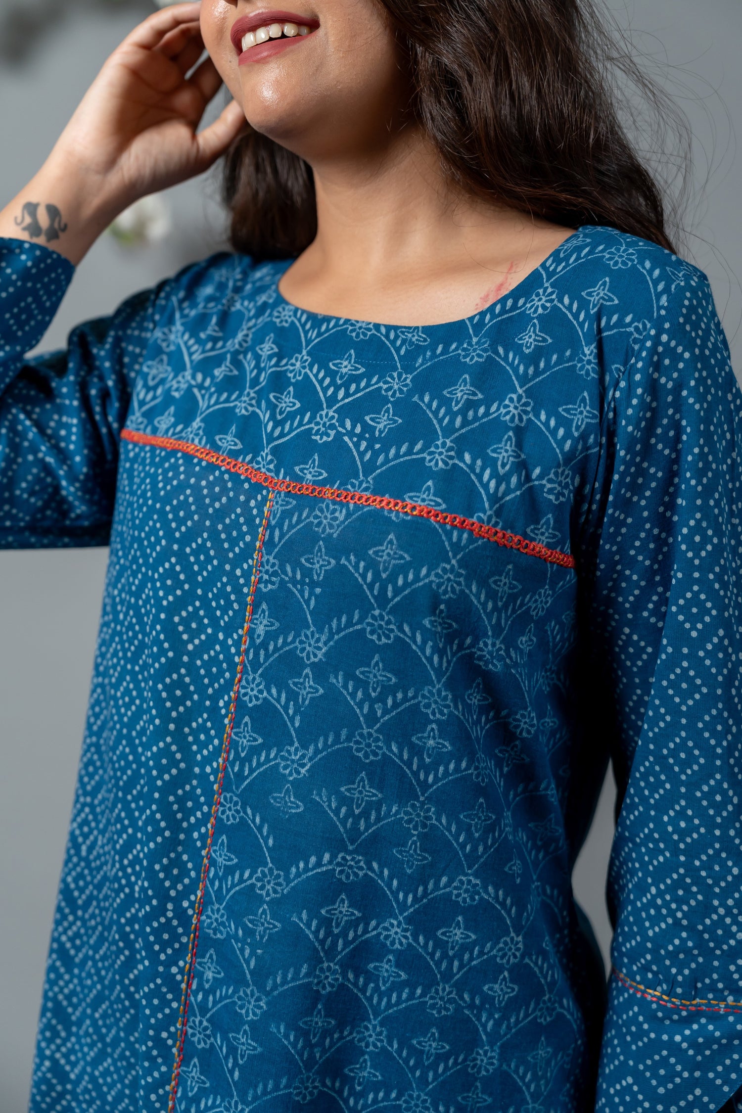 Parat Indigo Blue Block Print Mul Cotton Kurta