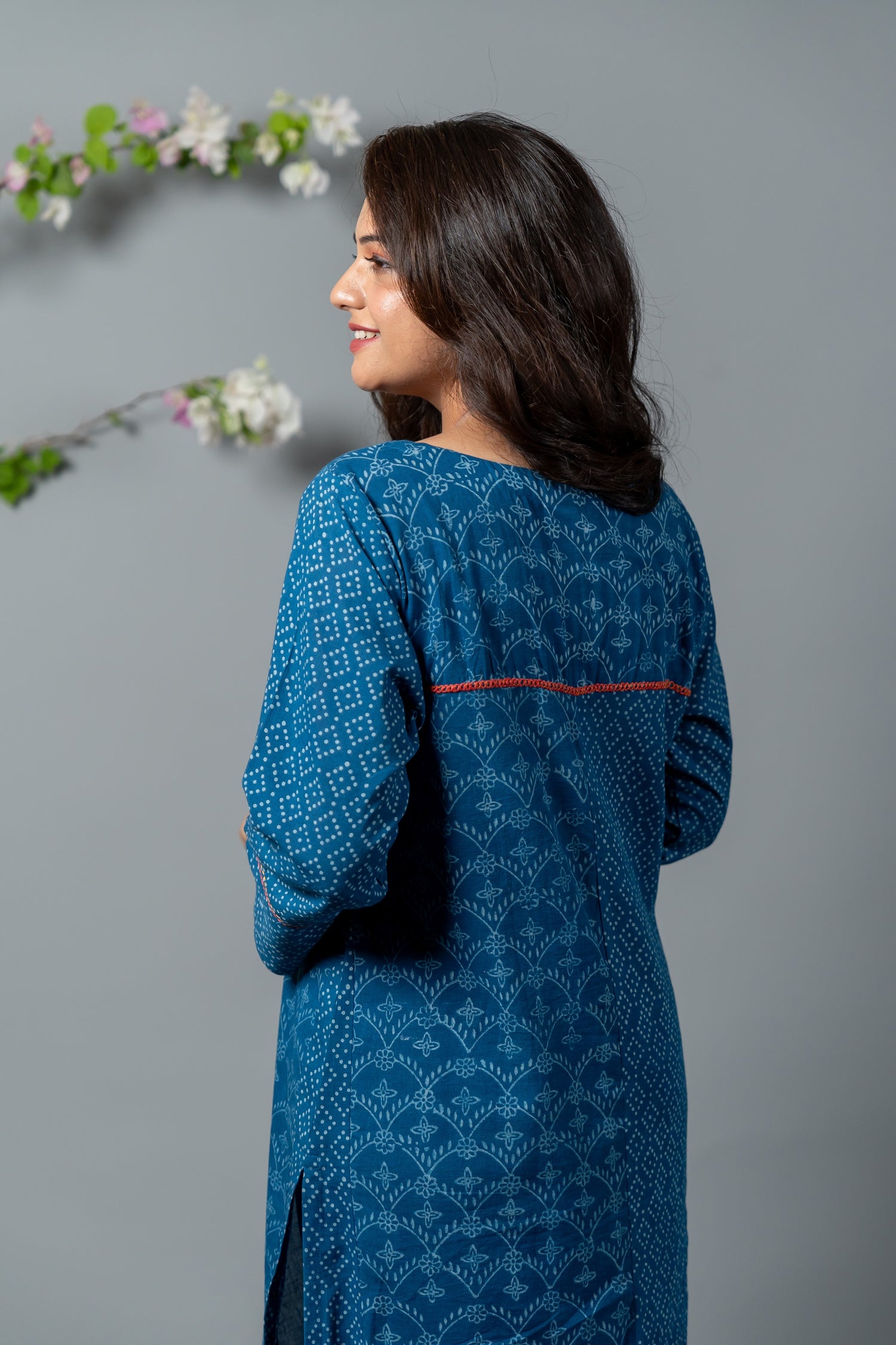 Parat Indigo Blue Block Print Mul Cotton Kurta