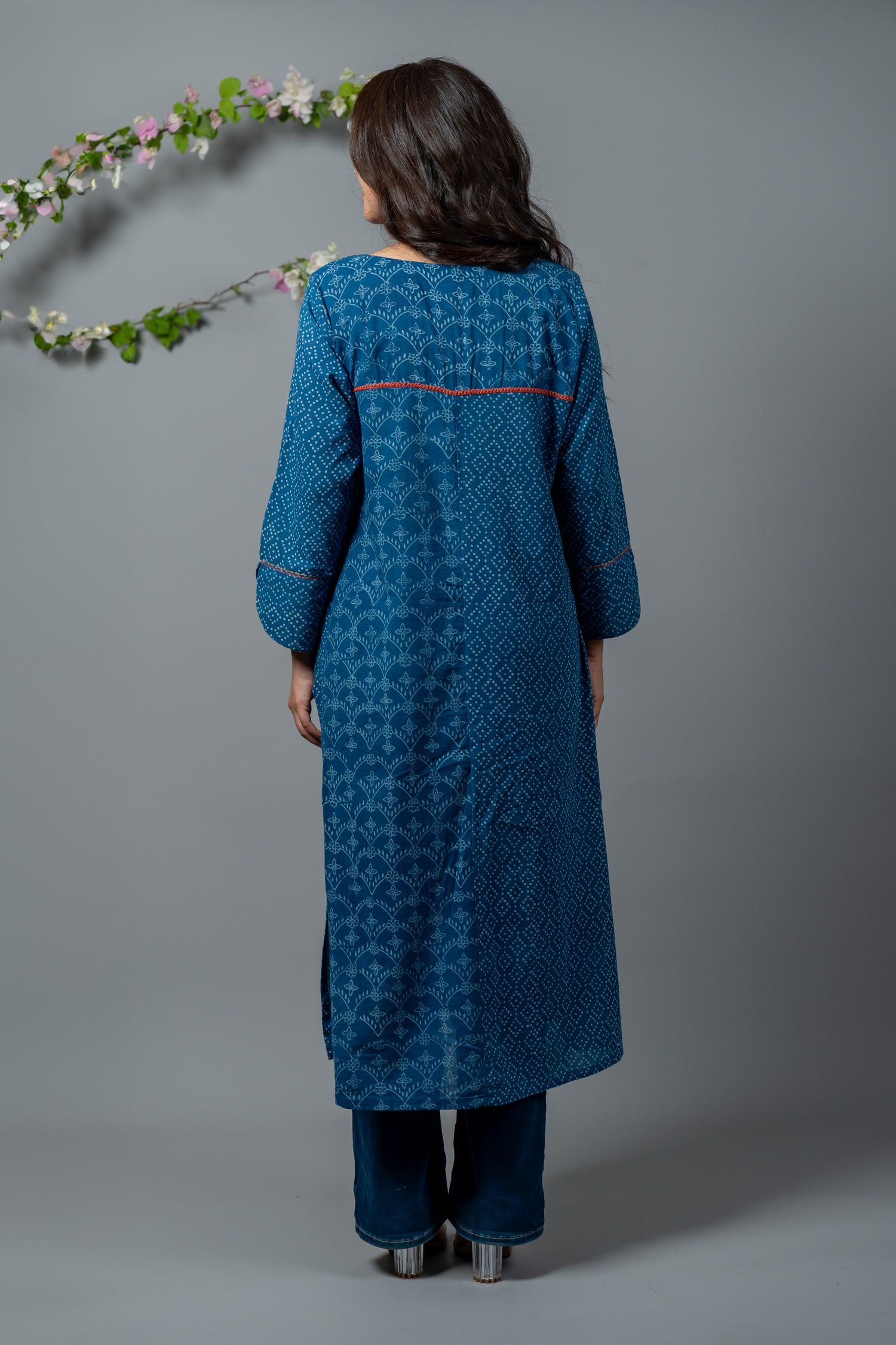 Parat Indigo Blue Block Print Mul Cotton Kurta