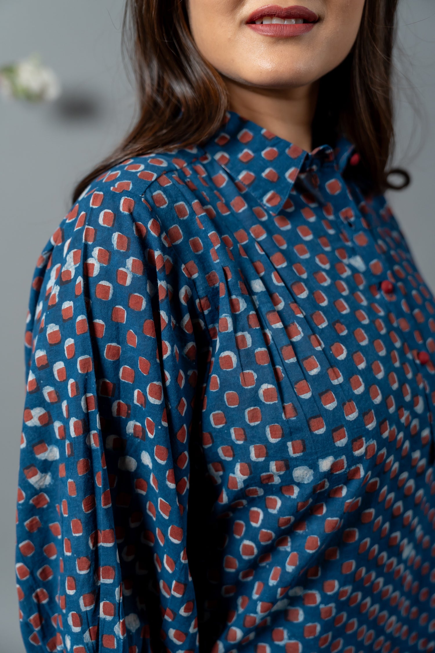 Parat Block Print Mul Cotton Oversized Shirt Top