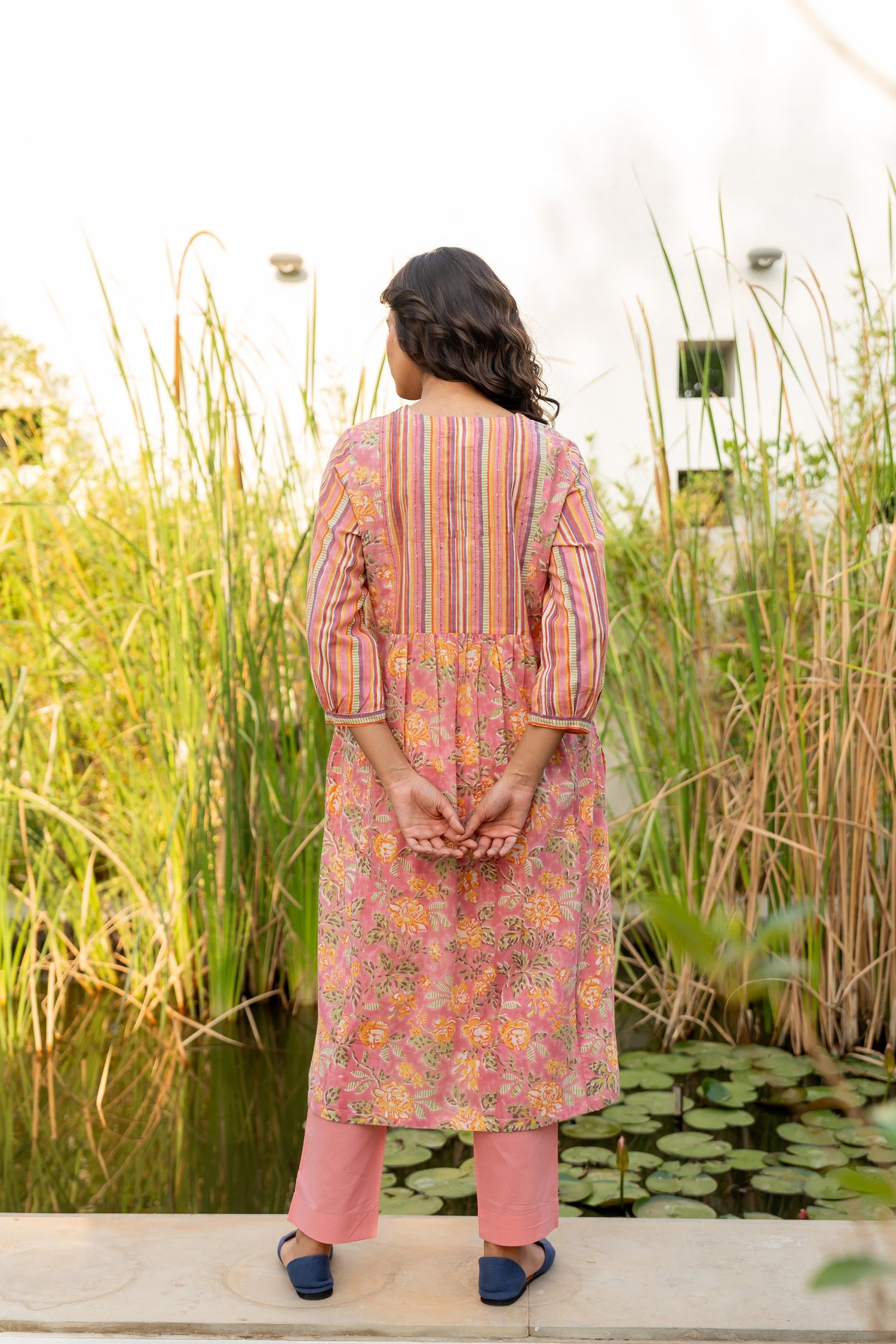 Gul Light Pink Block Print Cotton Kurta | Ray-ethnic