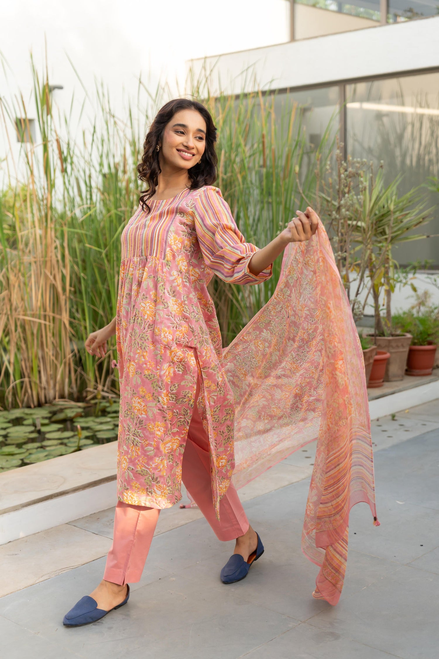 Gul Light Pink Block Print Cotton Kurta | Ray-ethnic