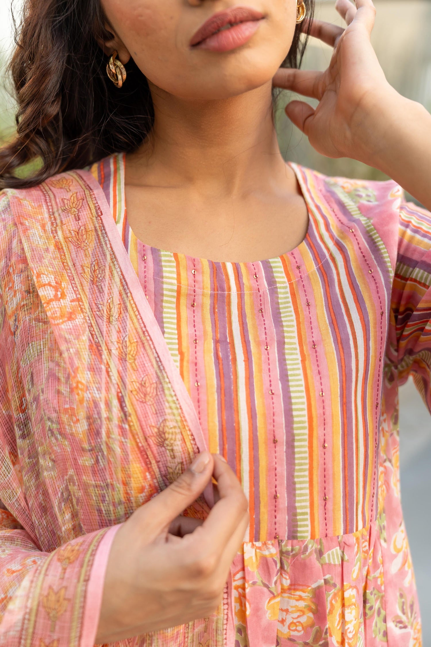 Gul Light Pink Block Print Cotton Kurta | Ray-ethnic