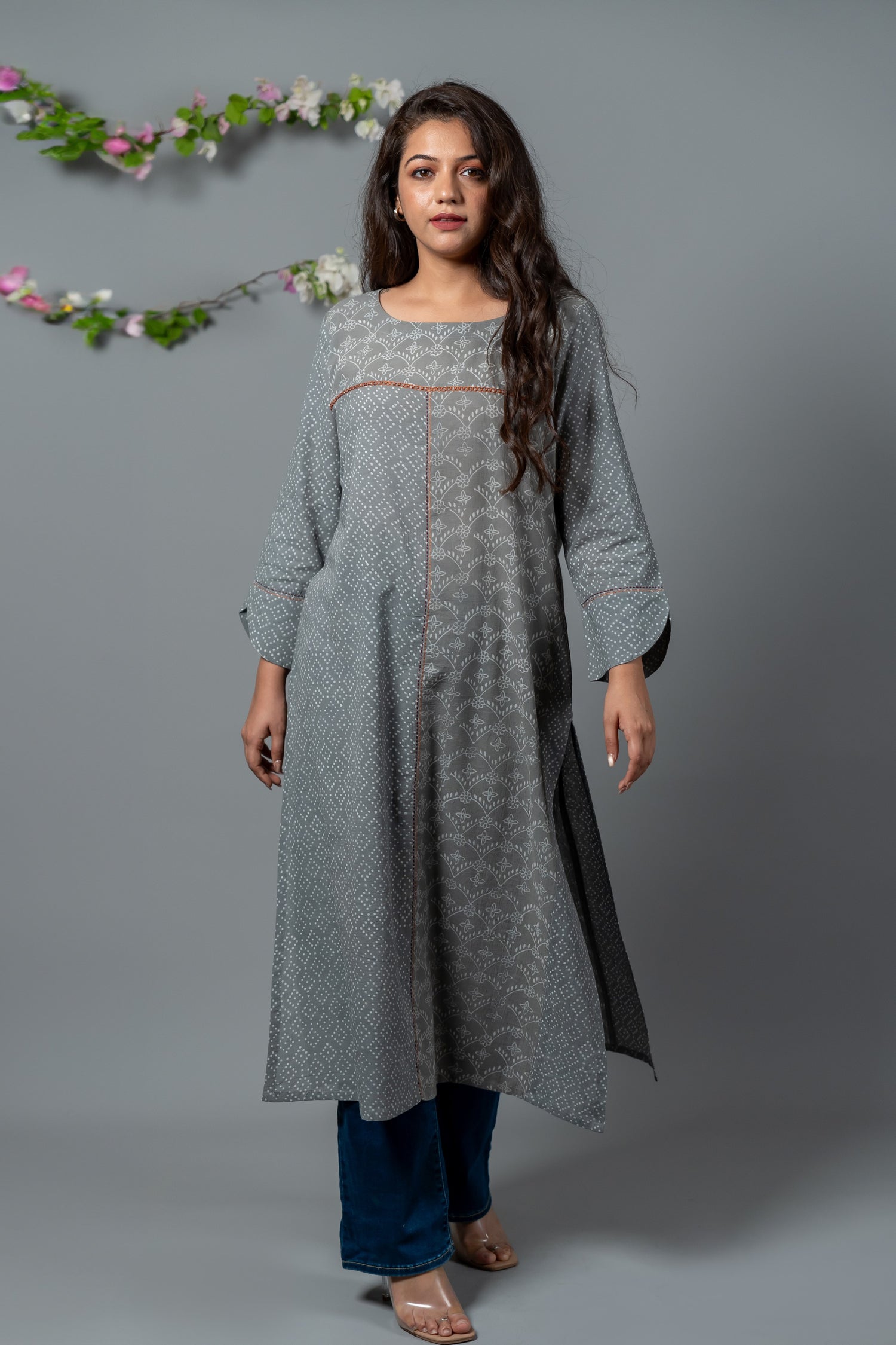 Parat Slate Grey Block Print Mul Cotton Kurta