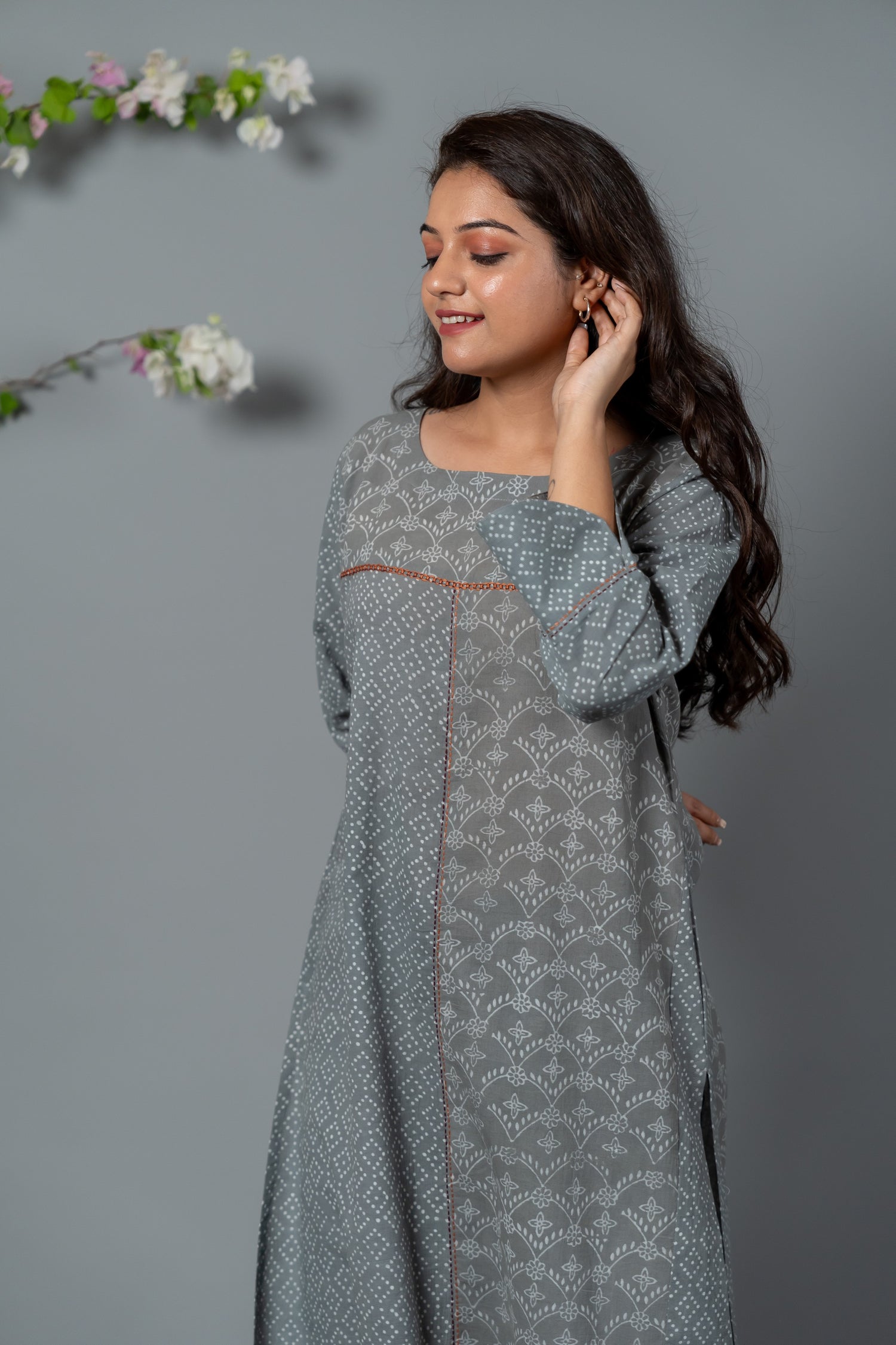 Parat Slate Grey Block Print Mul Cotton Kurta