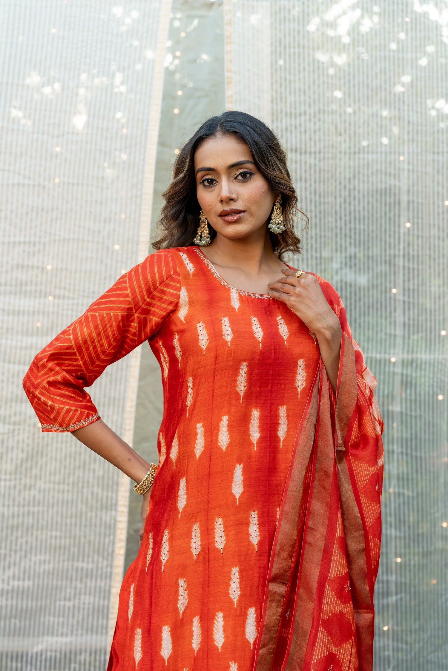 Ray Ethnic Ira – Muga Silk Set of Three with Shibori & Hand Embroidery