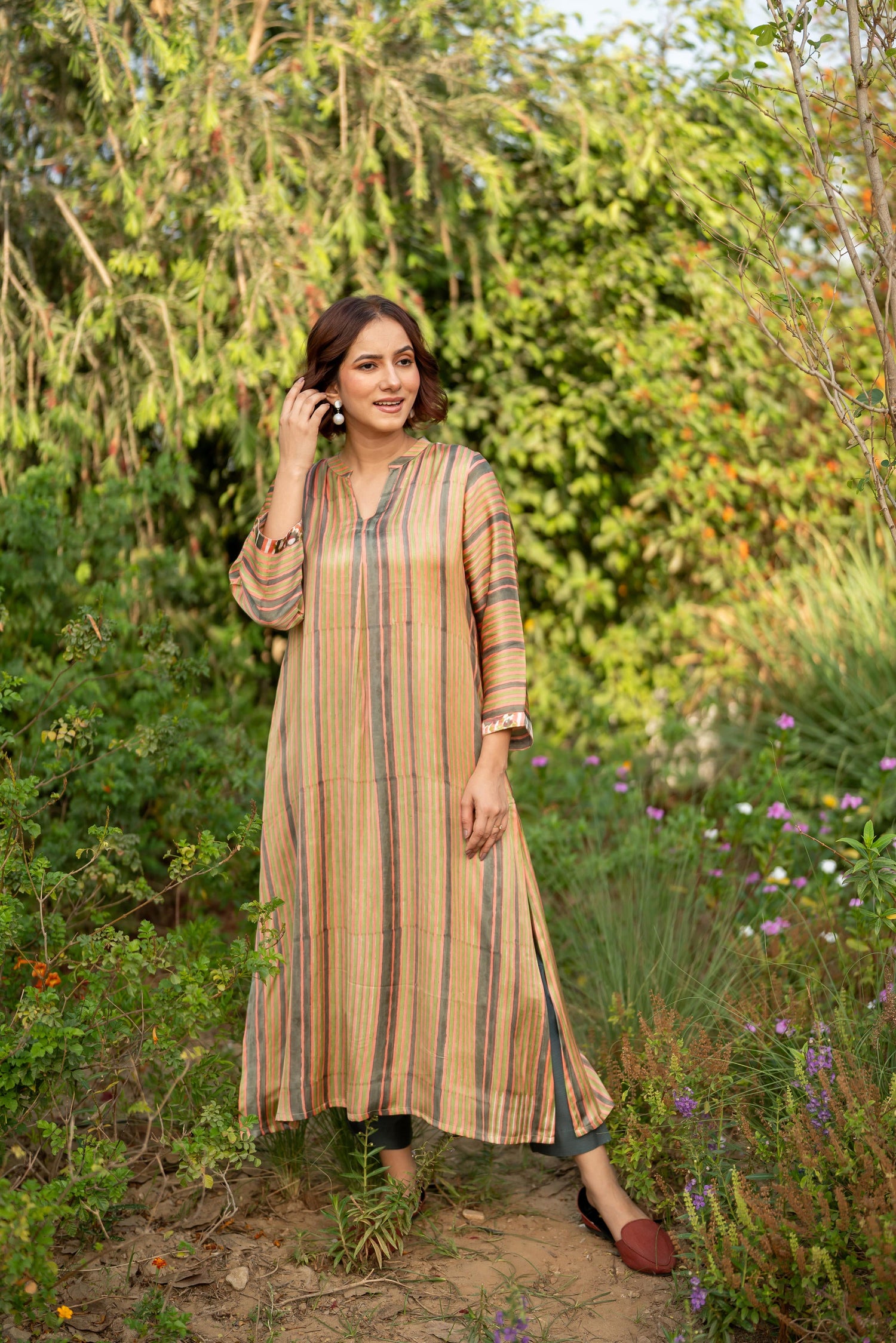 Gul Light Peach Block Printed Modal Kurta | Ray-ethnic