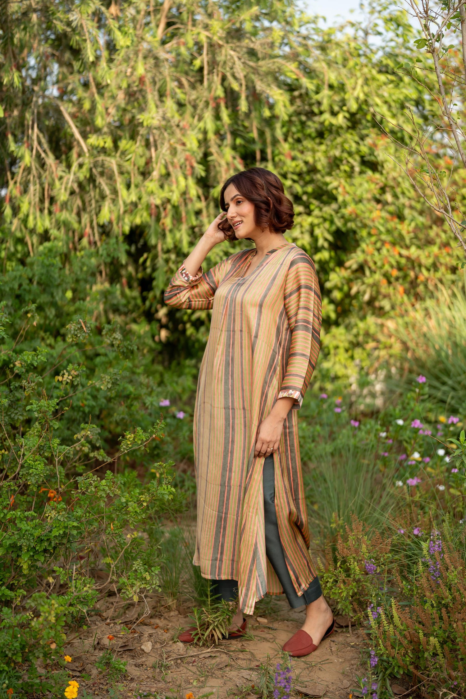 Gul Light Peach Block Printed Modal Kurta | Ray-ethnic