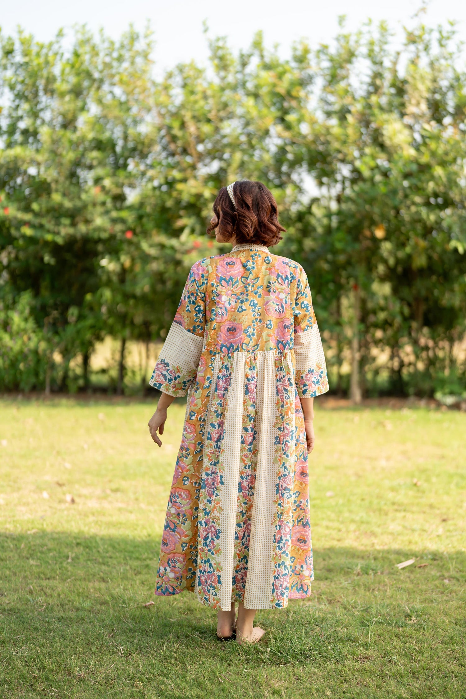 Gul Olive Green Block Print Cotton Dress | Ray-ethnic