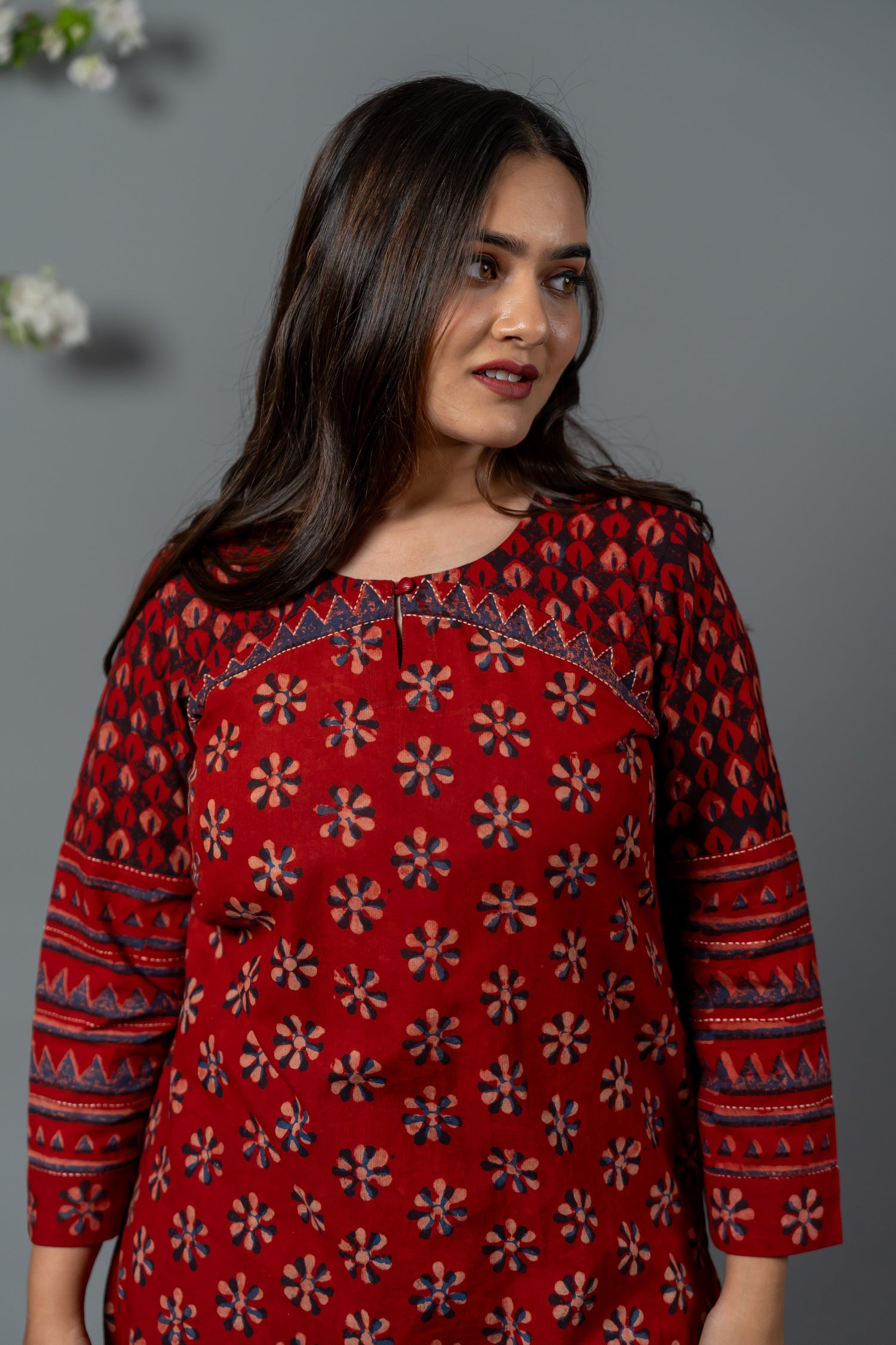 Parat Maroon Block Print Mul Cotton Kurta