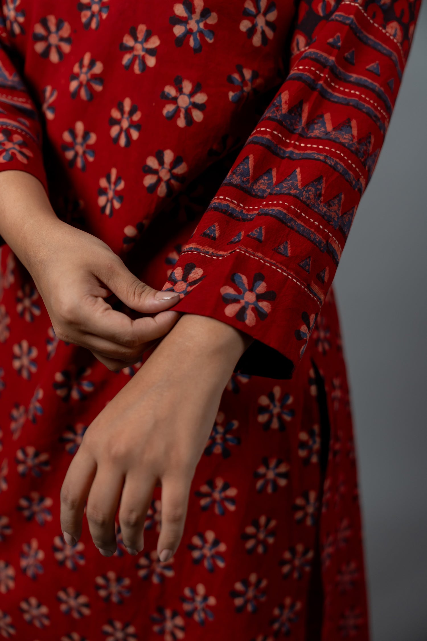 Parat Maroon Block Print Mul Cotton Kurta