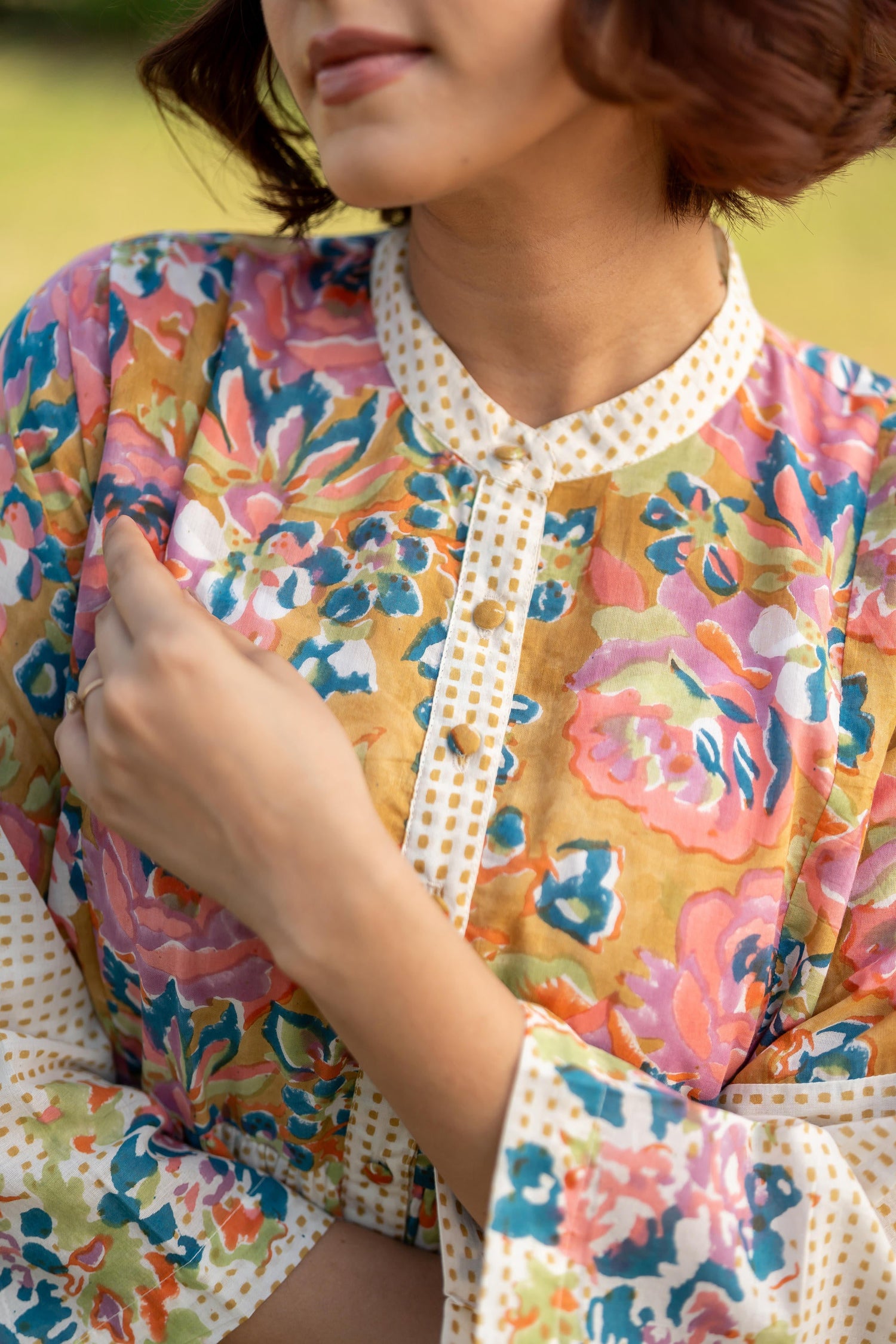 Gul Olive Green Block Print Cotton Dress | Ray-ethnic