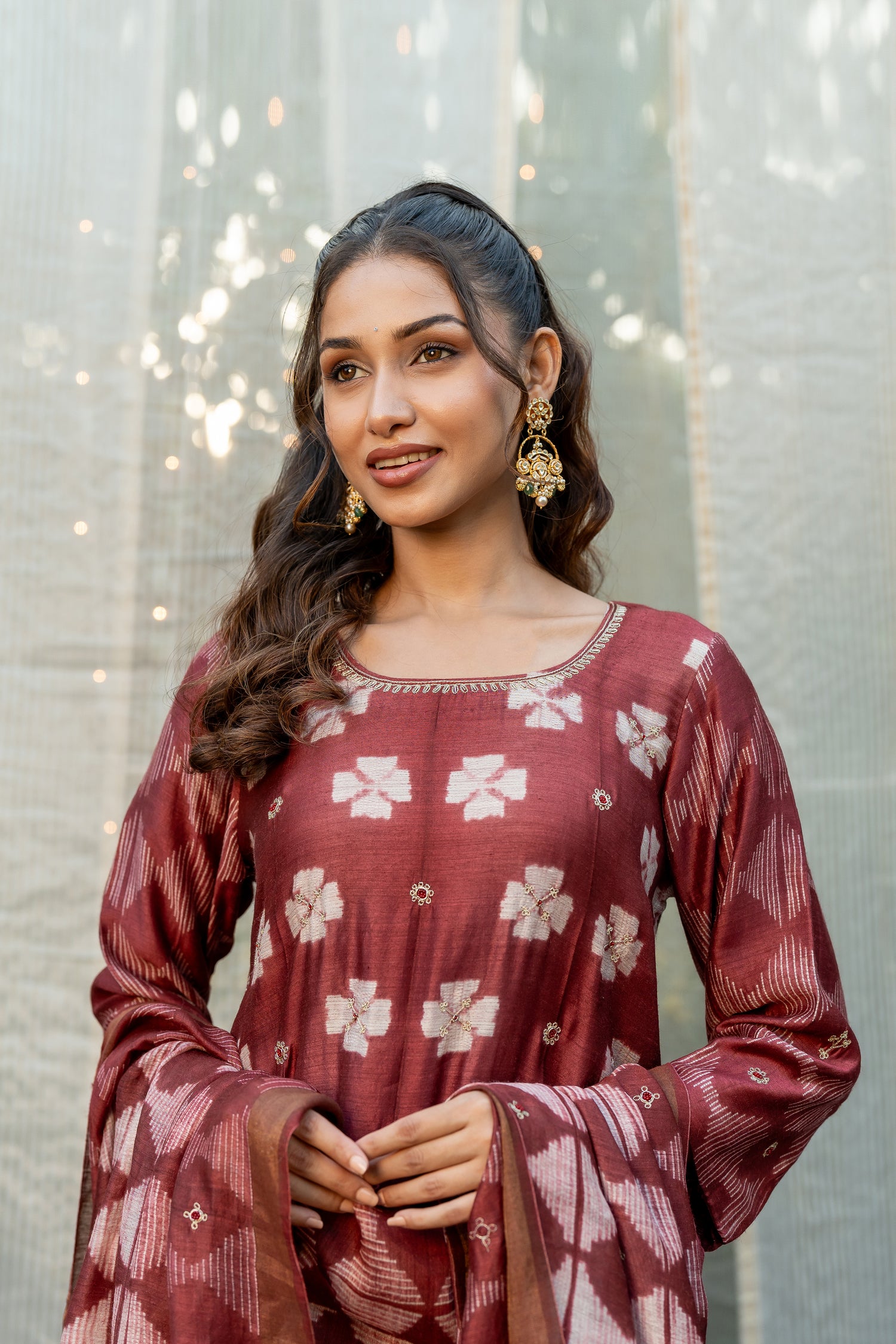 Ray Ethnic Ira – Elegant Muga Silk Kurta Set of 3 with Shibori & Hand Embroidery