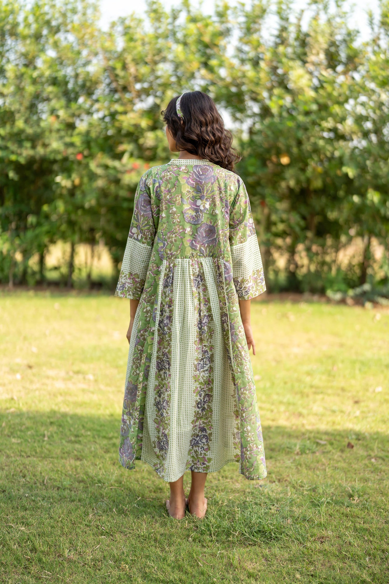 Gul Green Block Print Cotton Dress | Ray-ethnic