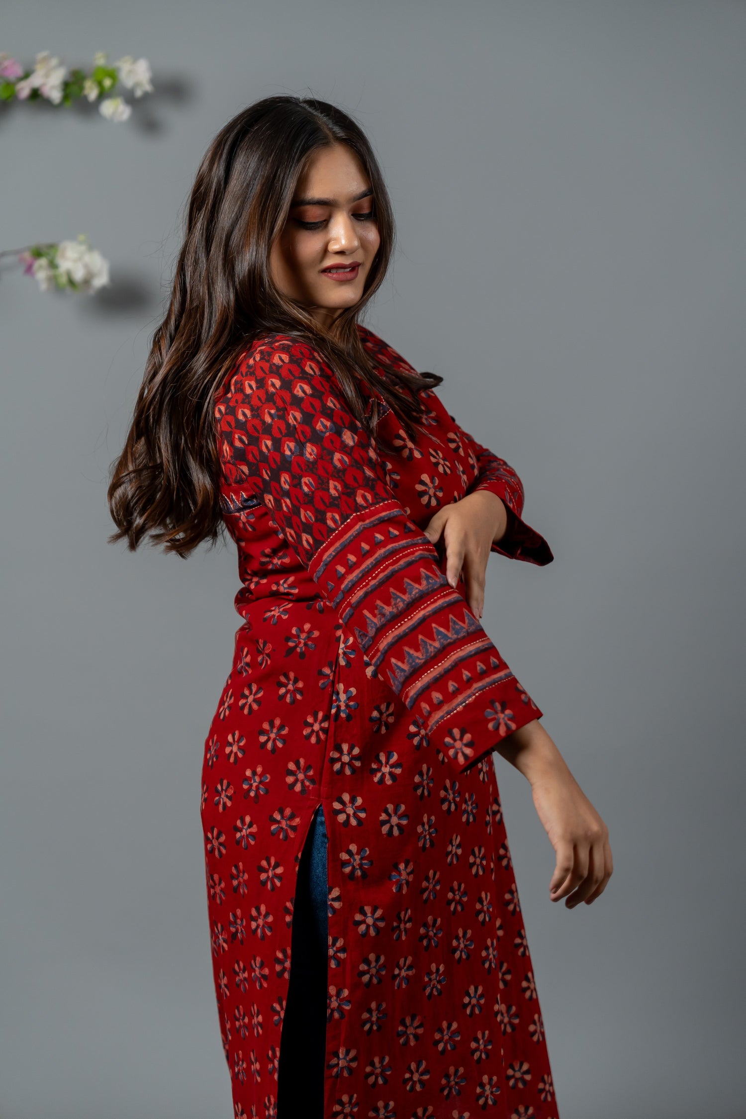 Parat Maroon Block Print Mul Cotton Kurta