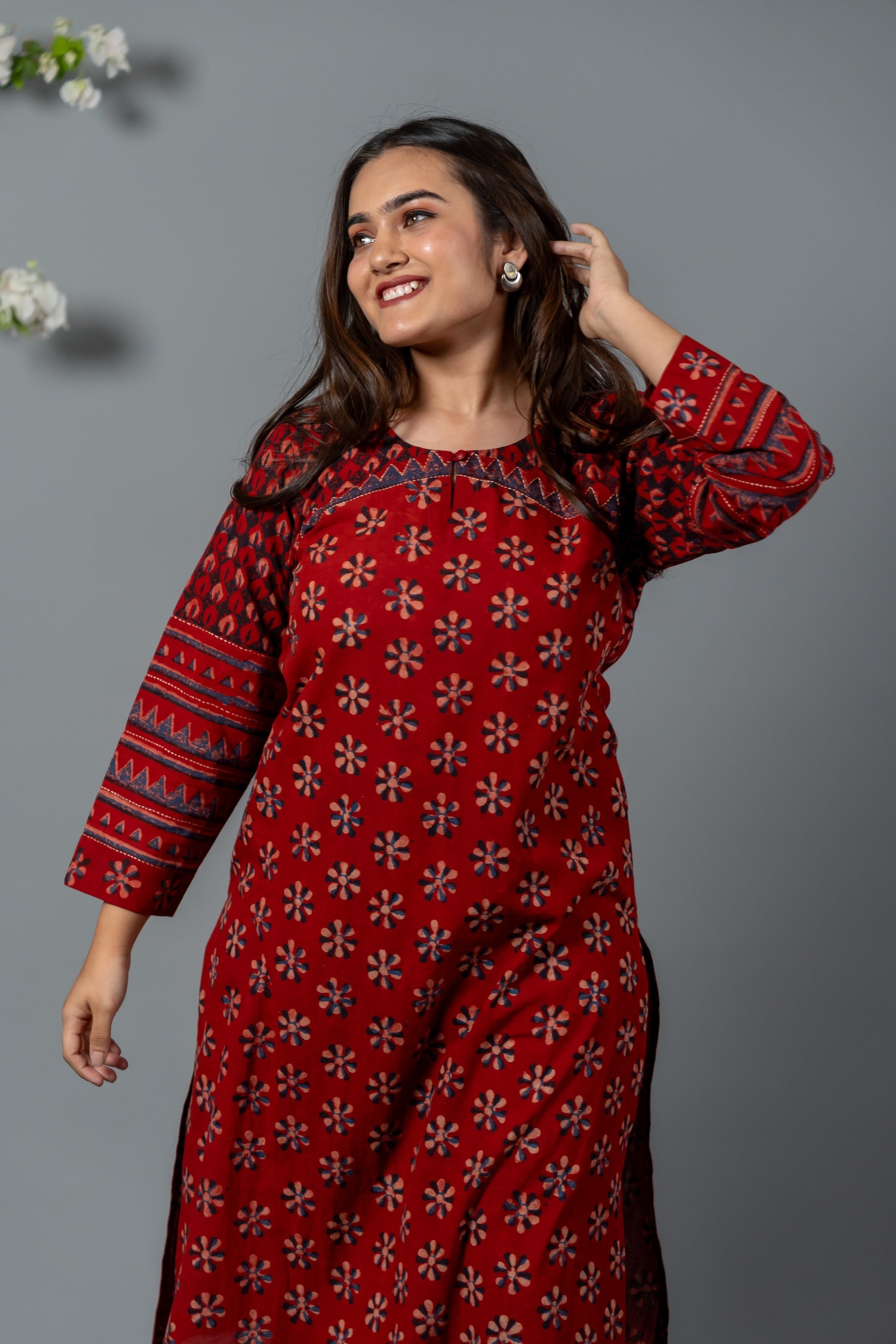 Parat Maroon Block Print Mul Cotton Kurta